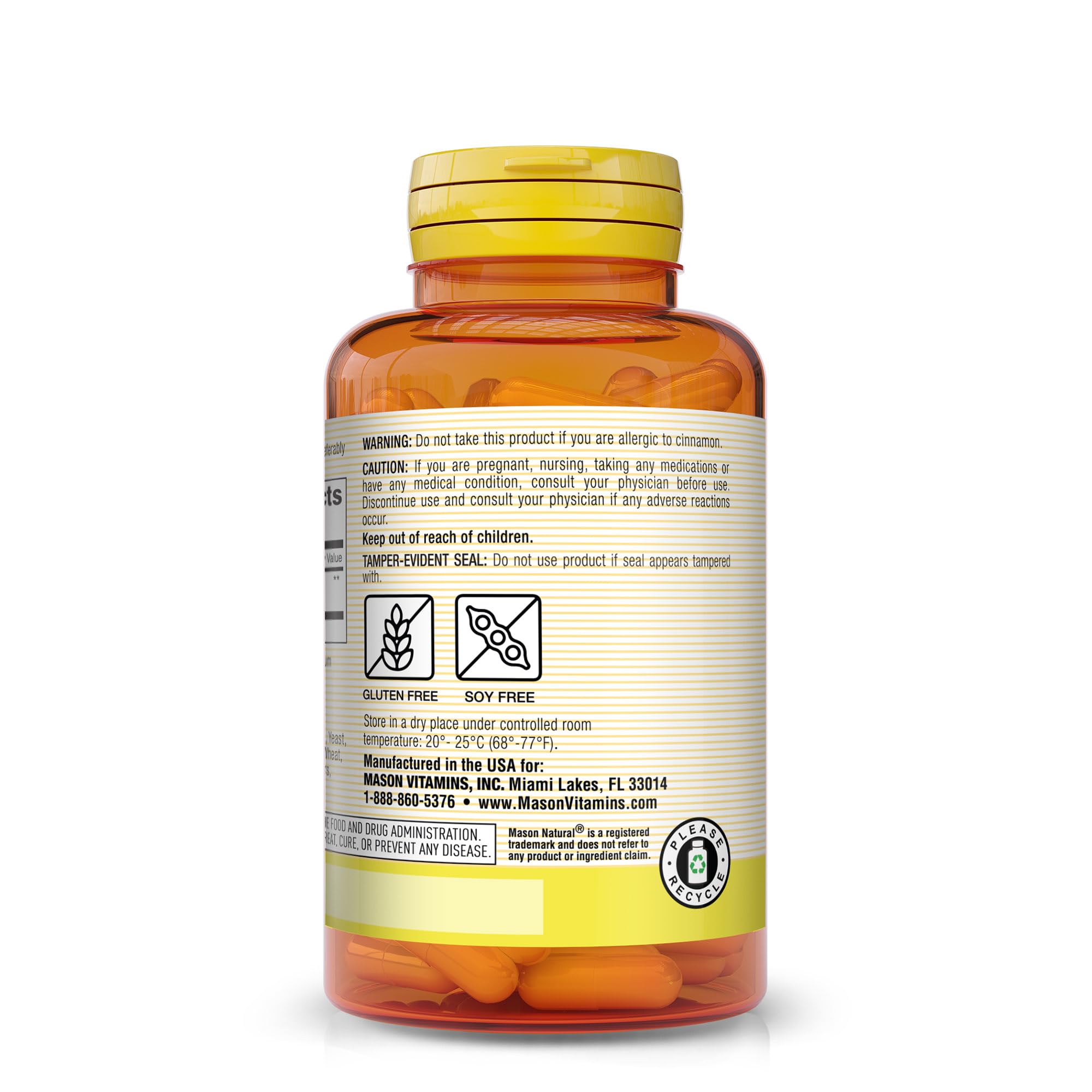 MASON NATURAL Cinnamon Capsules 1000mg nutrition facts