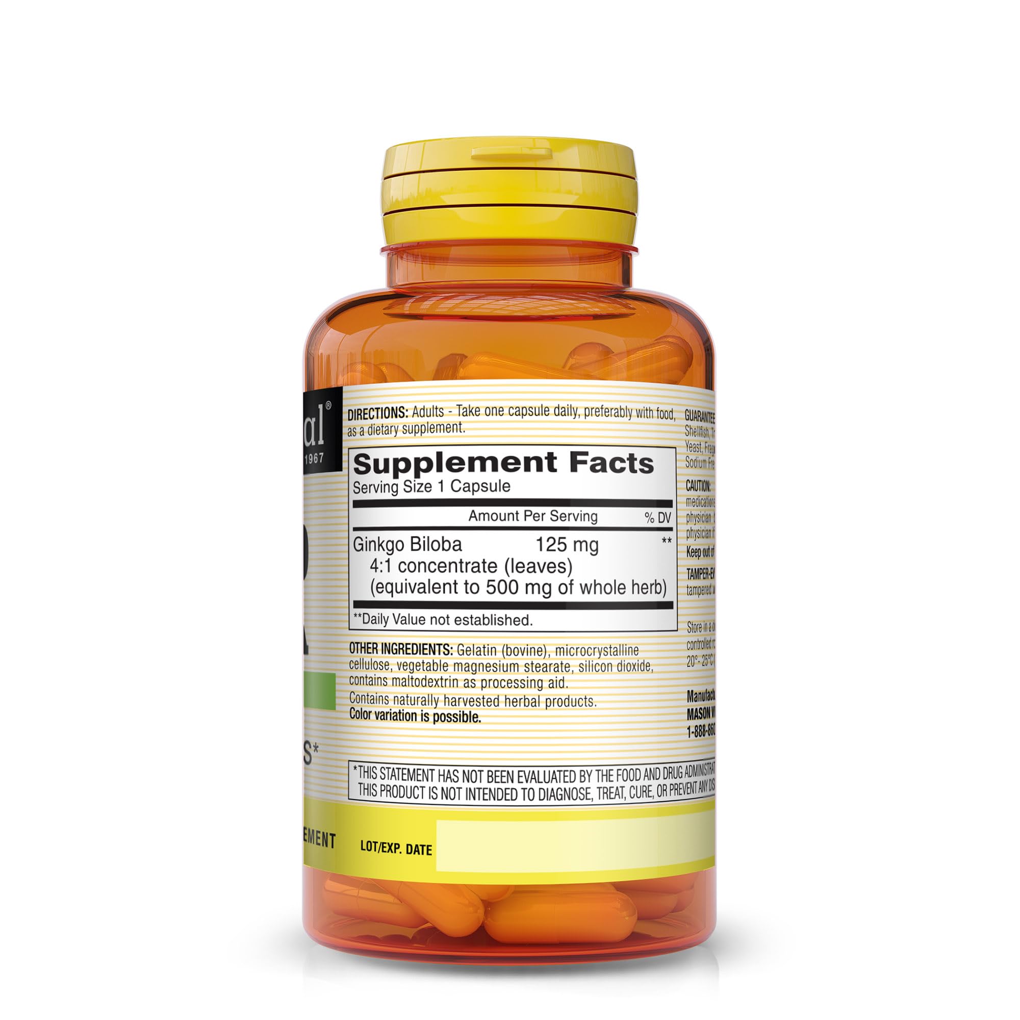 MASON NATURAL Ginkgo Biloba 125 mg capsules side view