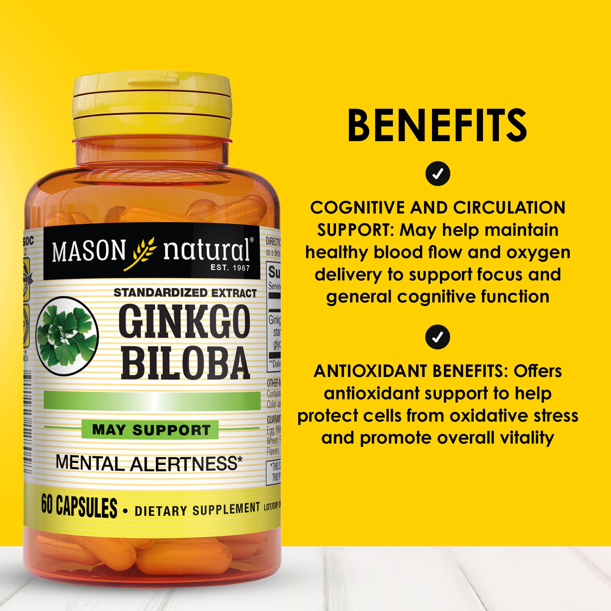 MASON NATURAL Ginkgo Biloba 60mg supplement side view