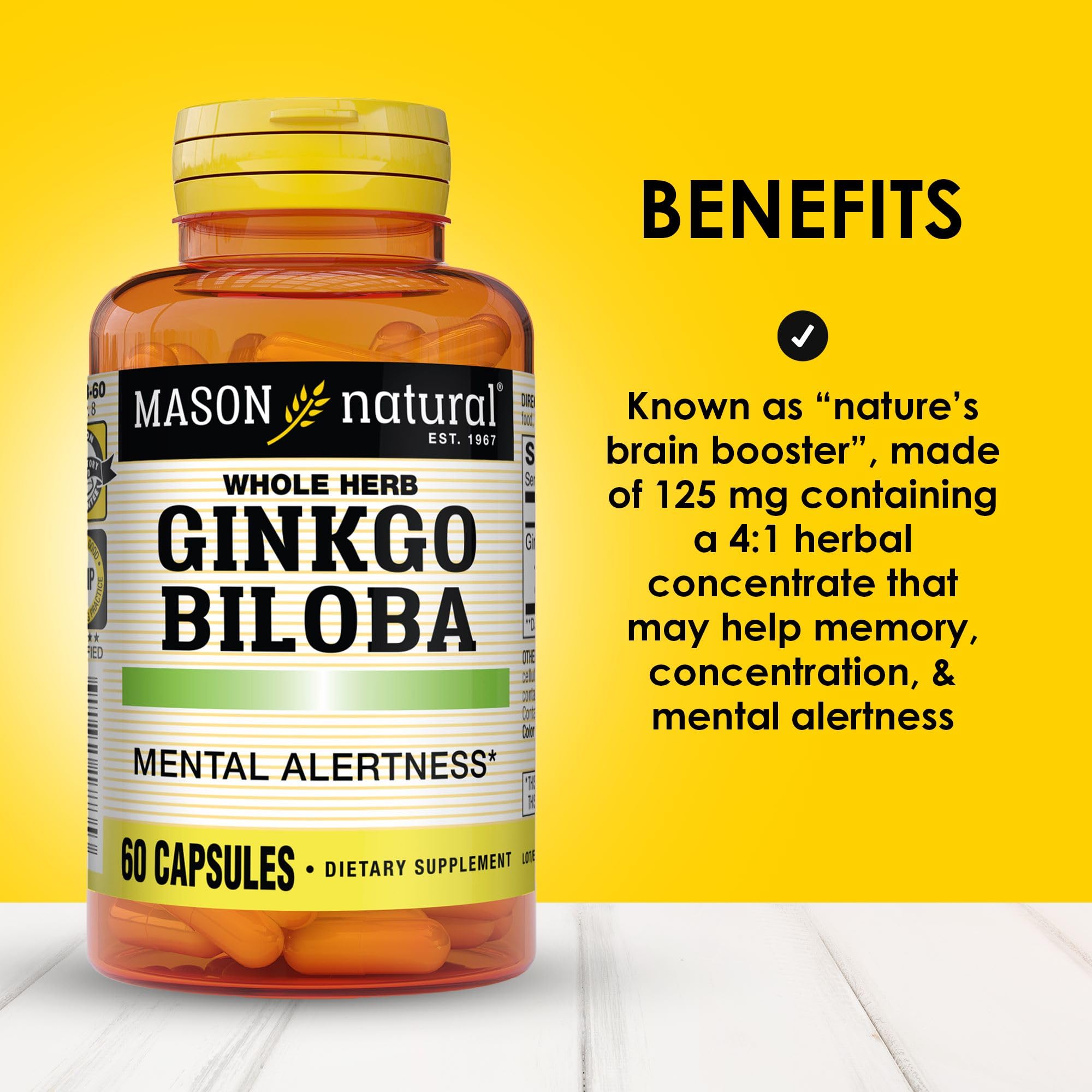 MASON NATURAL Ginkgo Biloba Capsules 500mg side view