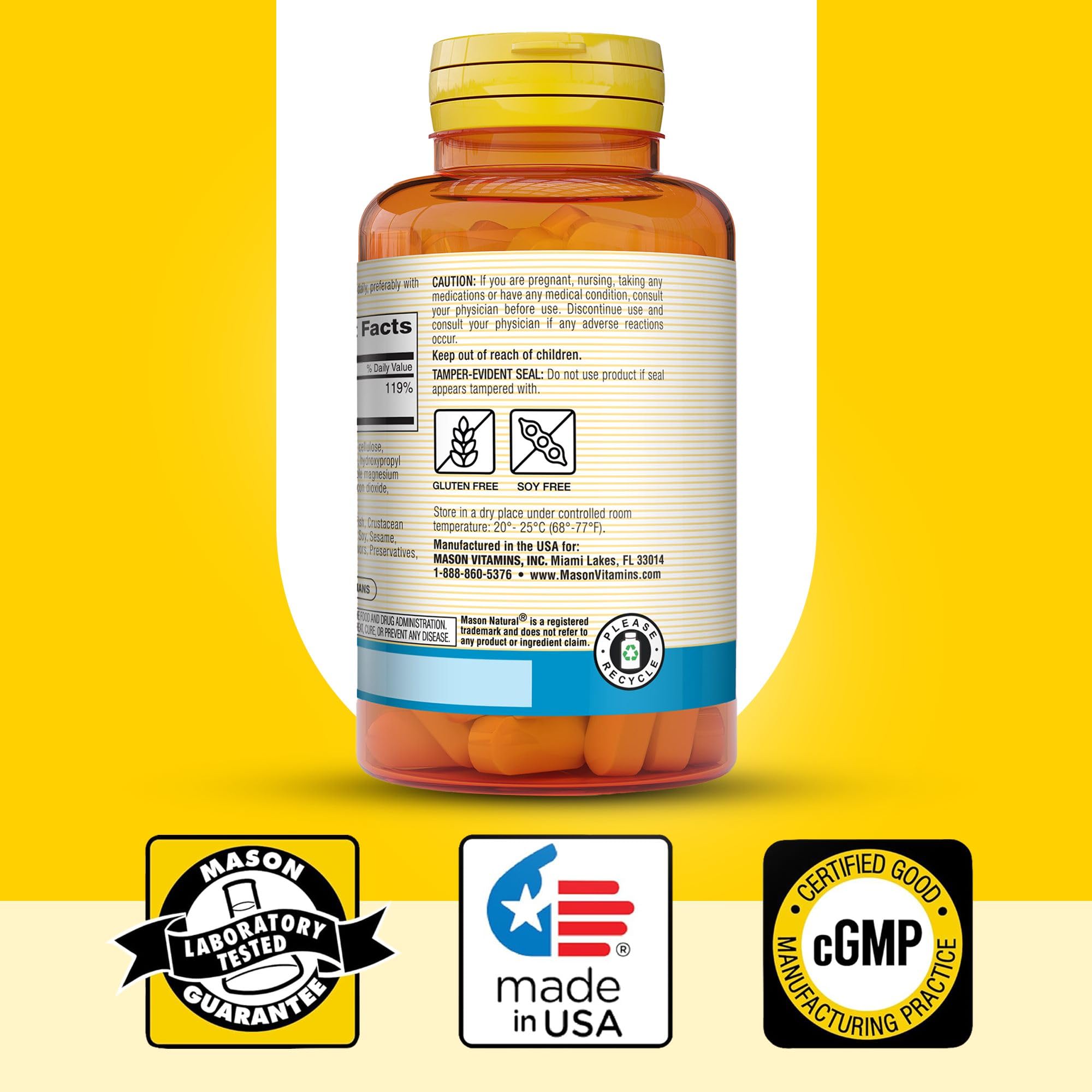 MASON NATURAL Magnesium 500mg Tablets on a wooden table