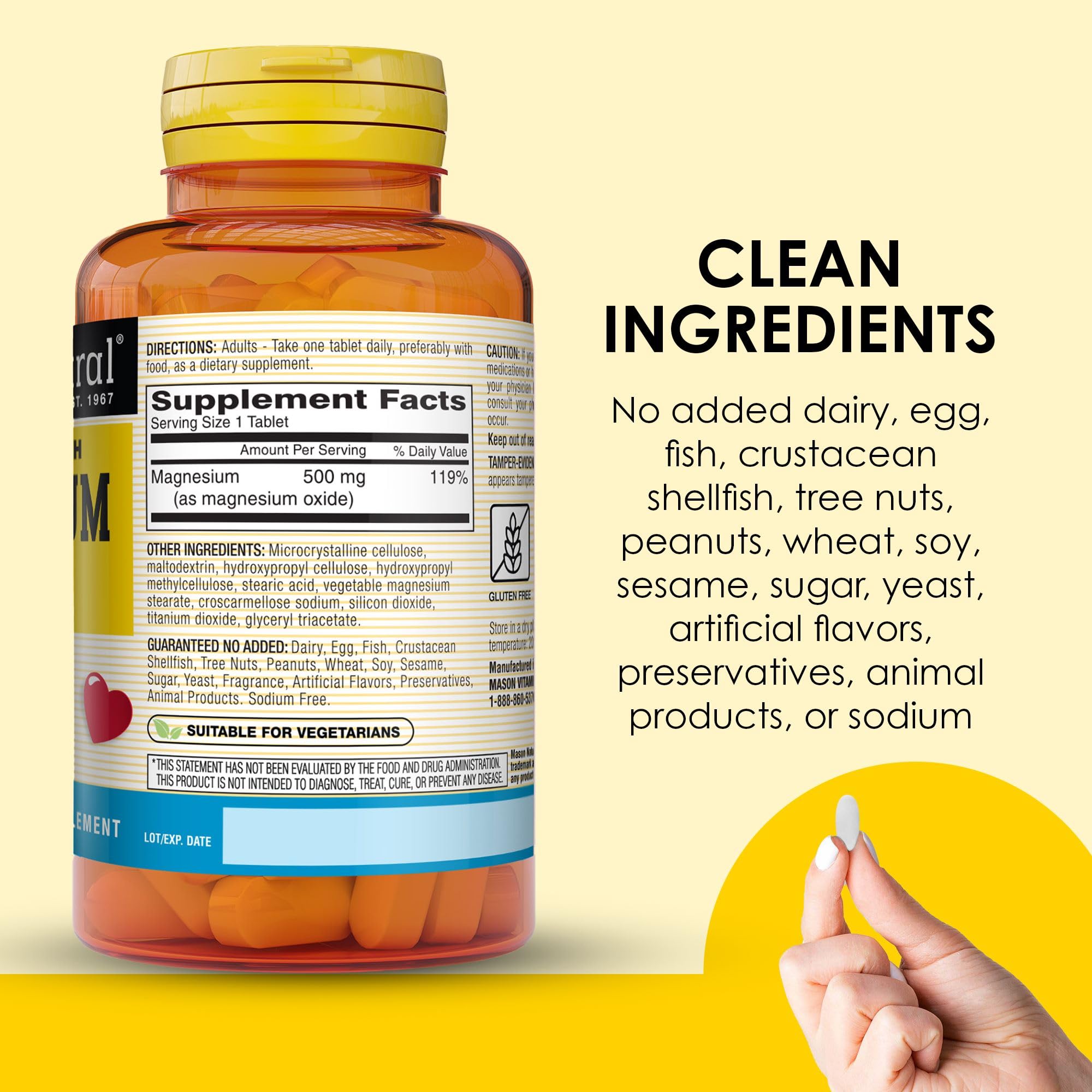 MASON NATURAL Magnesium 500mg Tablets with a measuring spoon