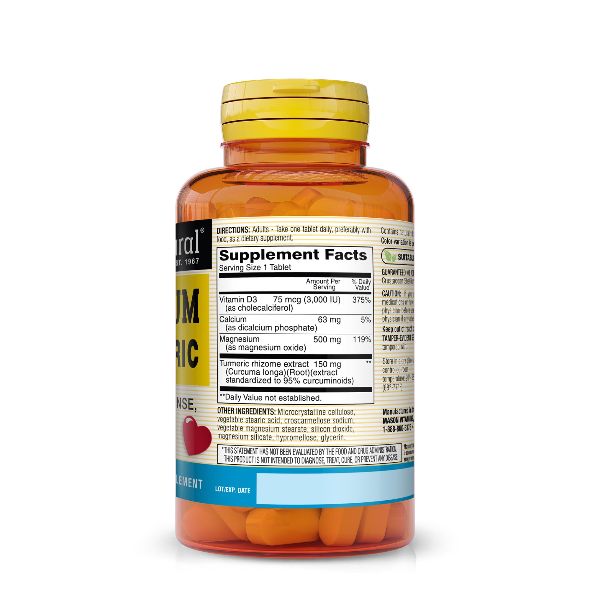 MASON NATURAL Magnesium & Vitamin D3 supplement bottle with label