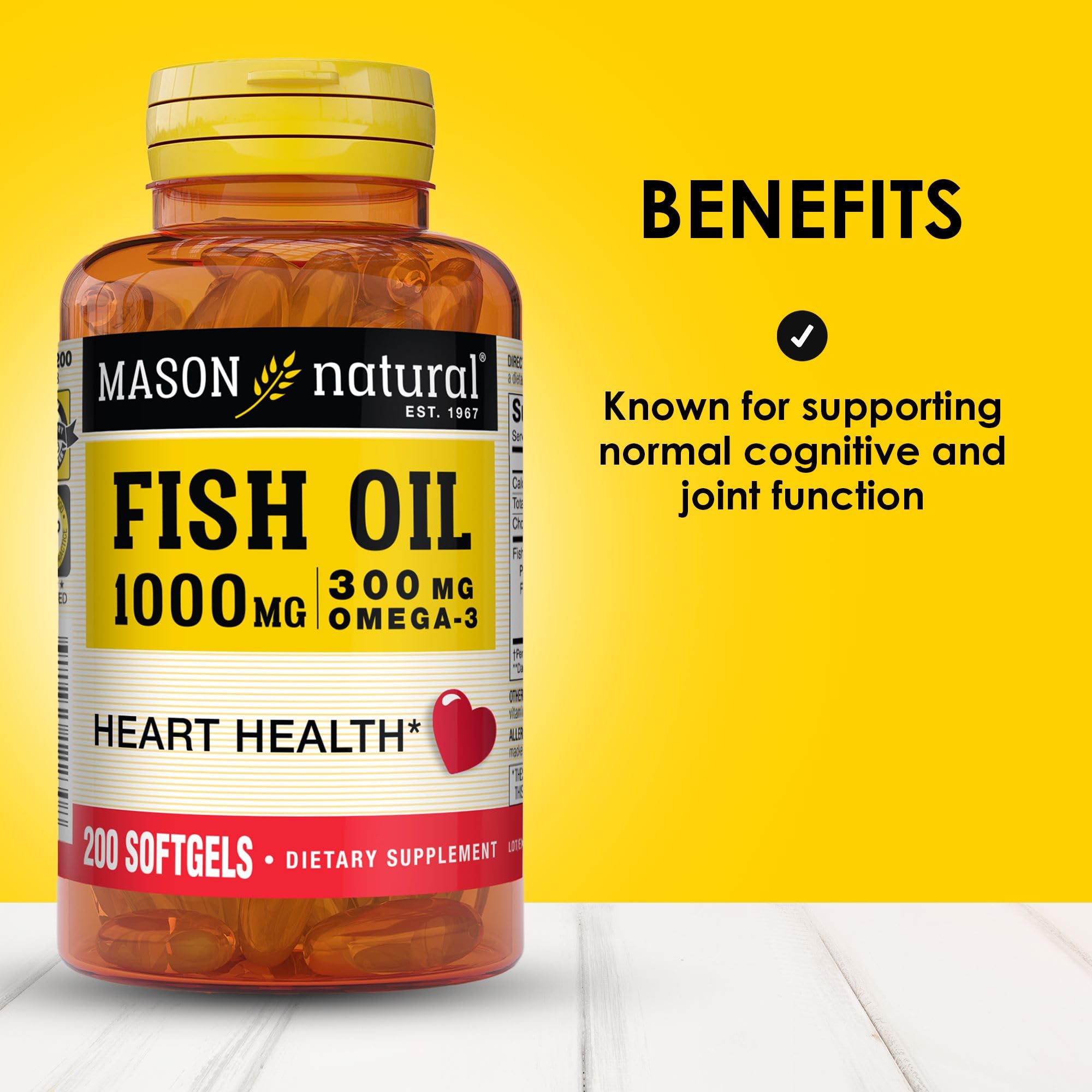 MASON NATURAL Omega 3 Fish Oil Softgels 1000mg bottle side view