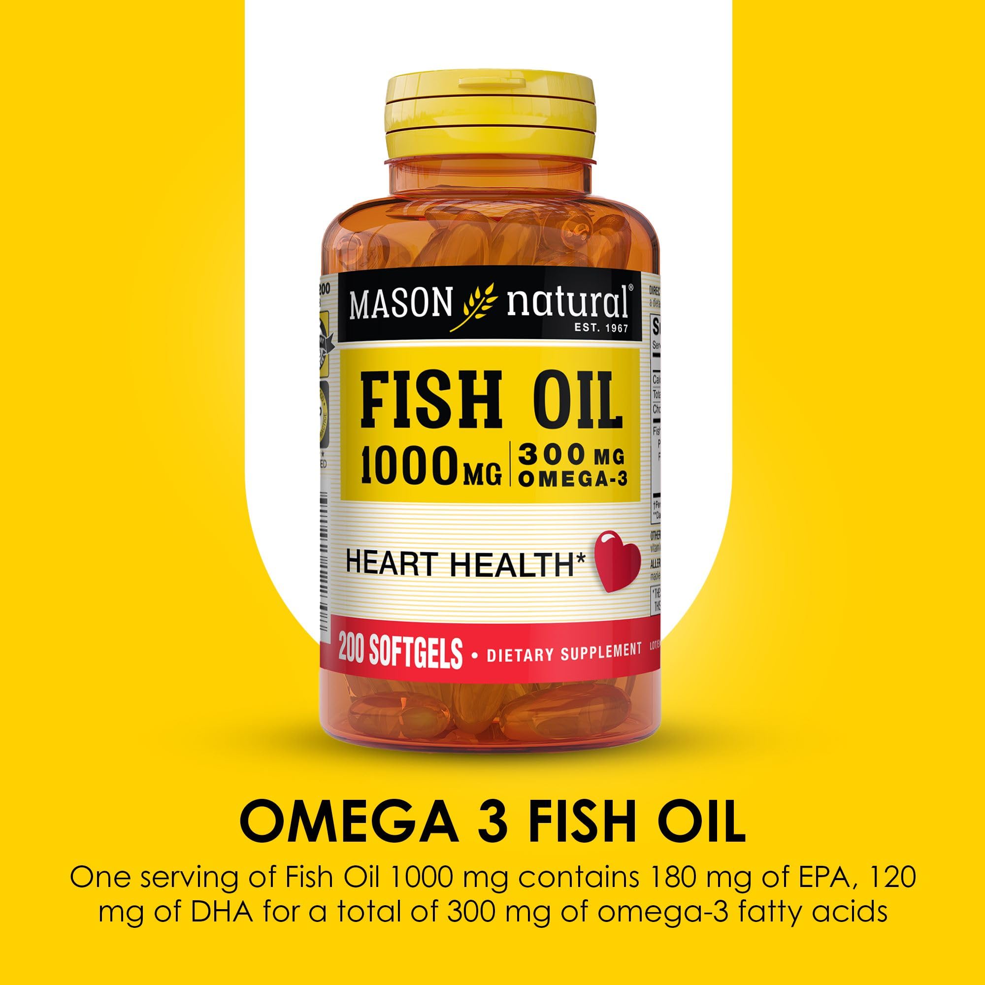 MASON NATURAL Omega 3 Fish Oil Softgels 1000mg nutrition facts
