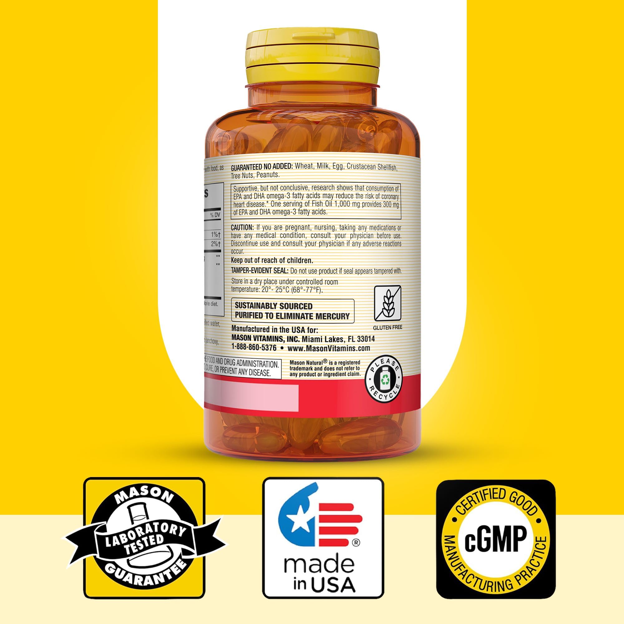 MASON NATURAL Omega 3 Fish Oil Softgels 1000mg with a measuring spoon