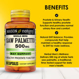 MASON NATURAL Saw Palmetto 500mg capsules on a wooden surface