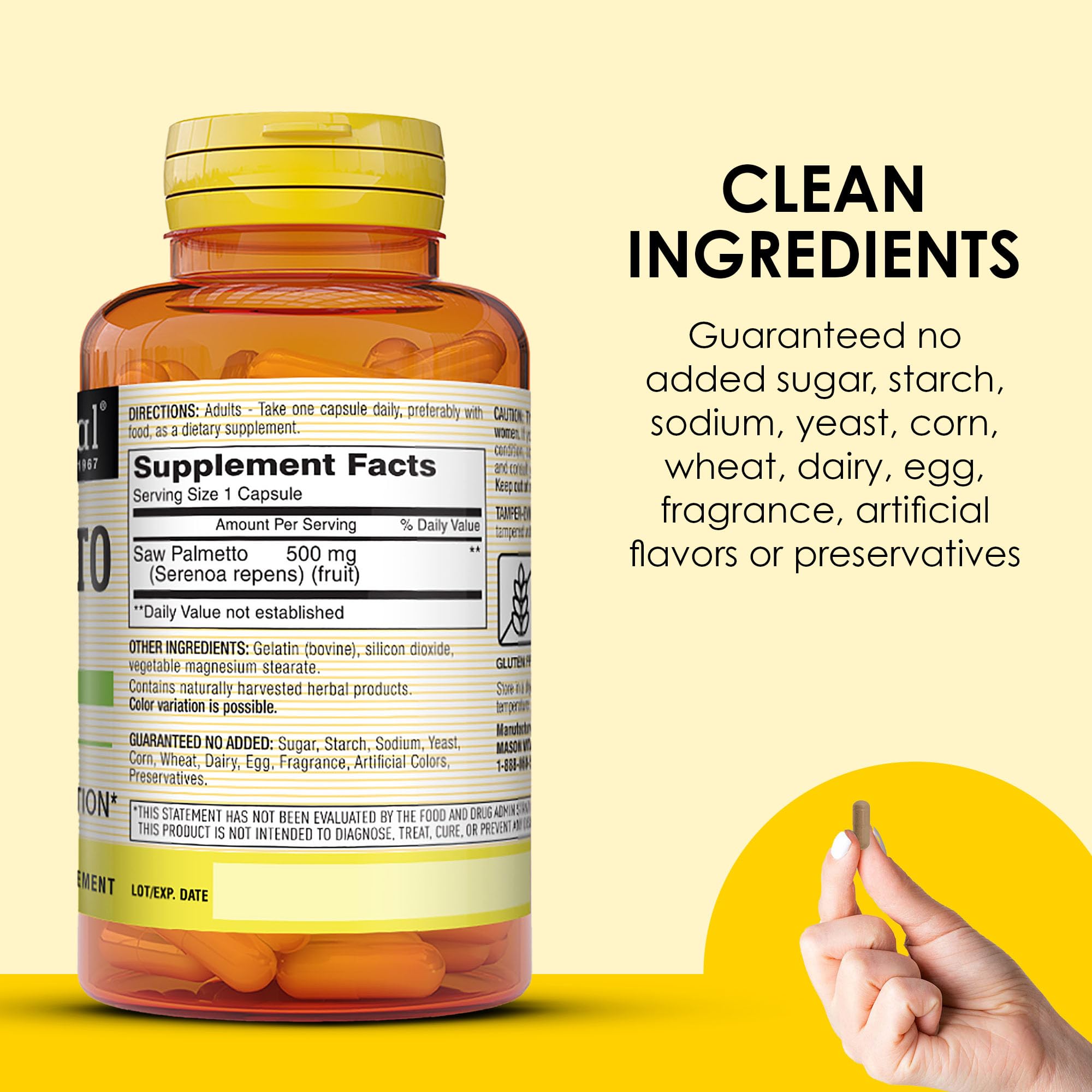 MASON NATURAL Saw Palmetto bottle showing label details