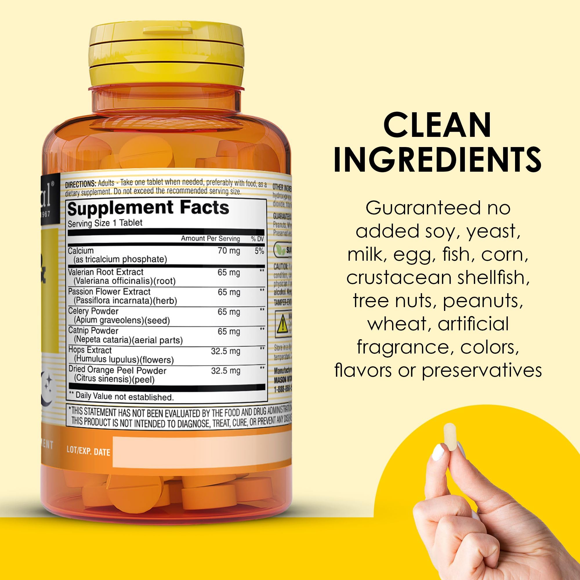 MASON NATURAL Valerian Root 60 Tablets on a wooden table
