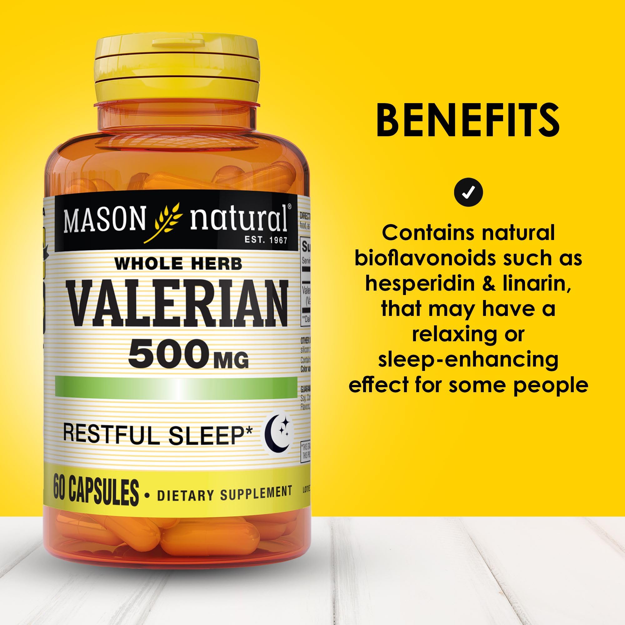 MASON NATURAL Valerian Root Capsules 500mg side view
