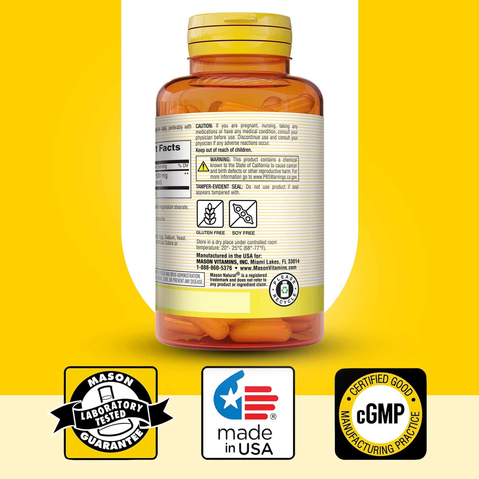MASON NATURAL Valerian Root Capsules 500mg with measuring spoon