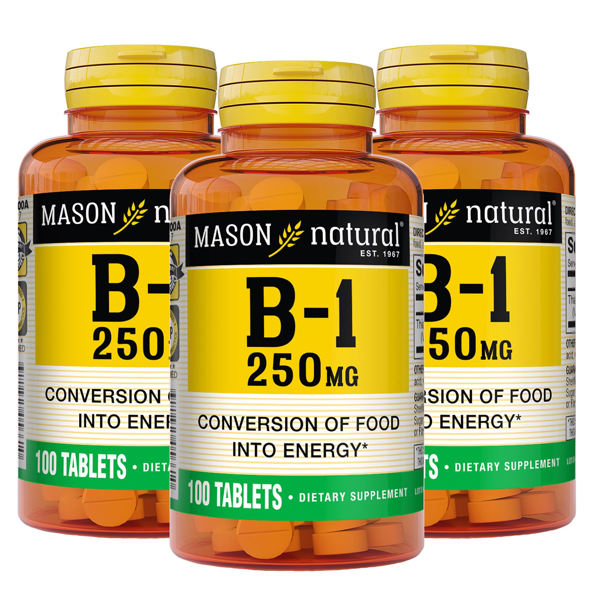 MASON NATURAL Vitamin B1 Thiamine 250mg supplement front view