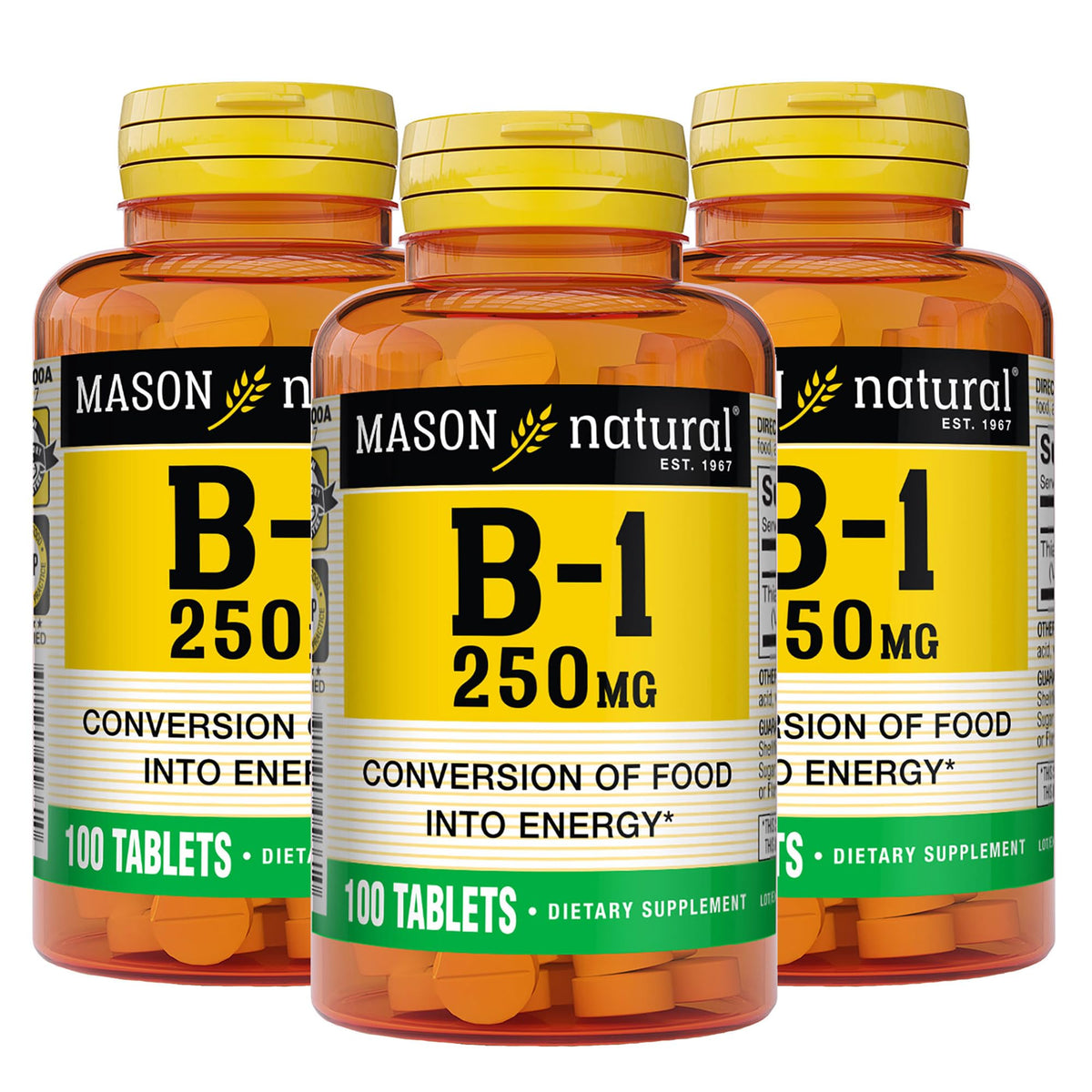 MASON NATURAL Vitamin B1 Thiamine 250mg supplement front view