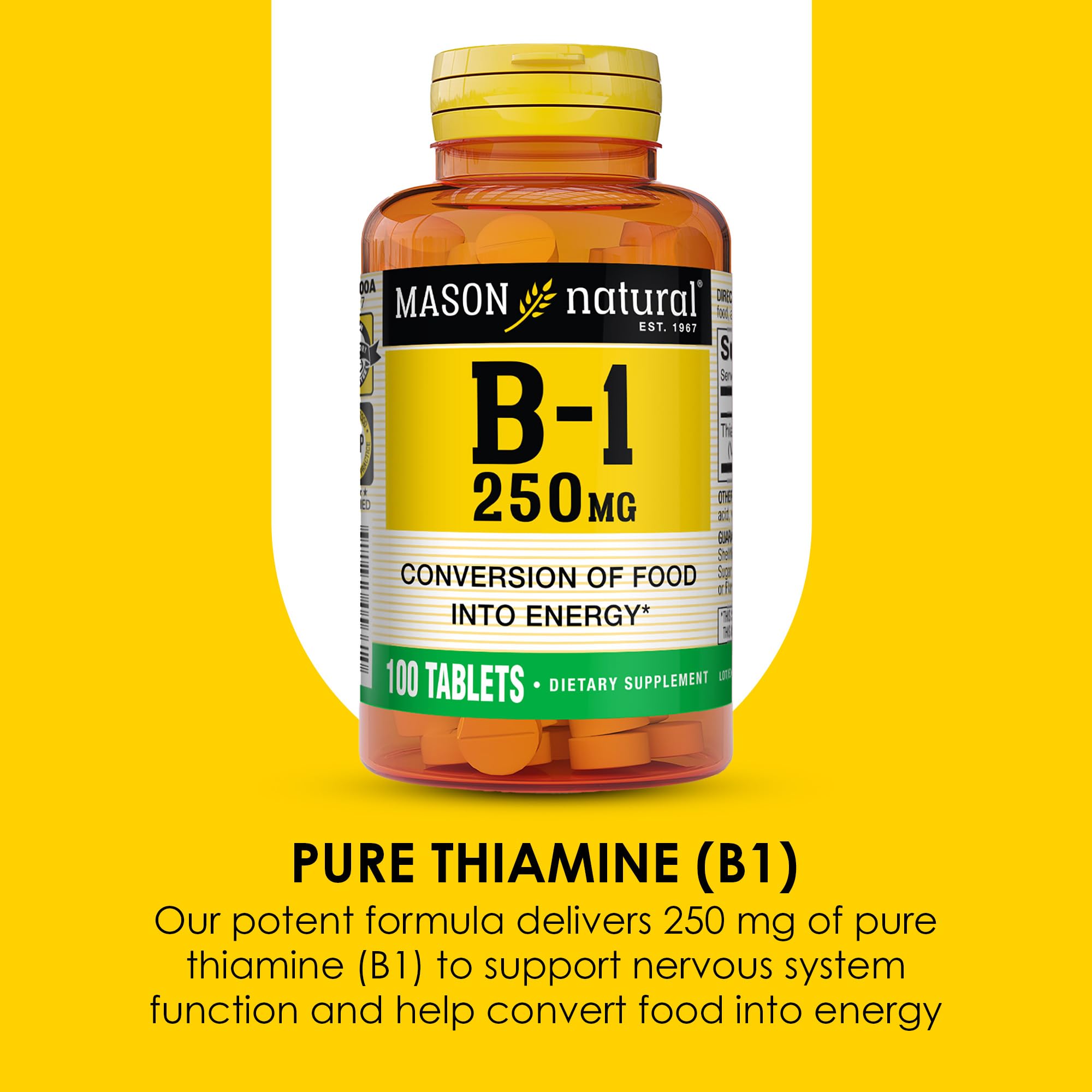 MASON NATURAL Vitamin B1 Thiamine 250mg supplement ingredients list