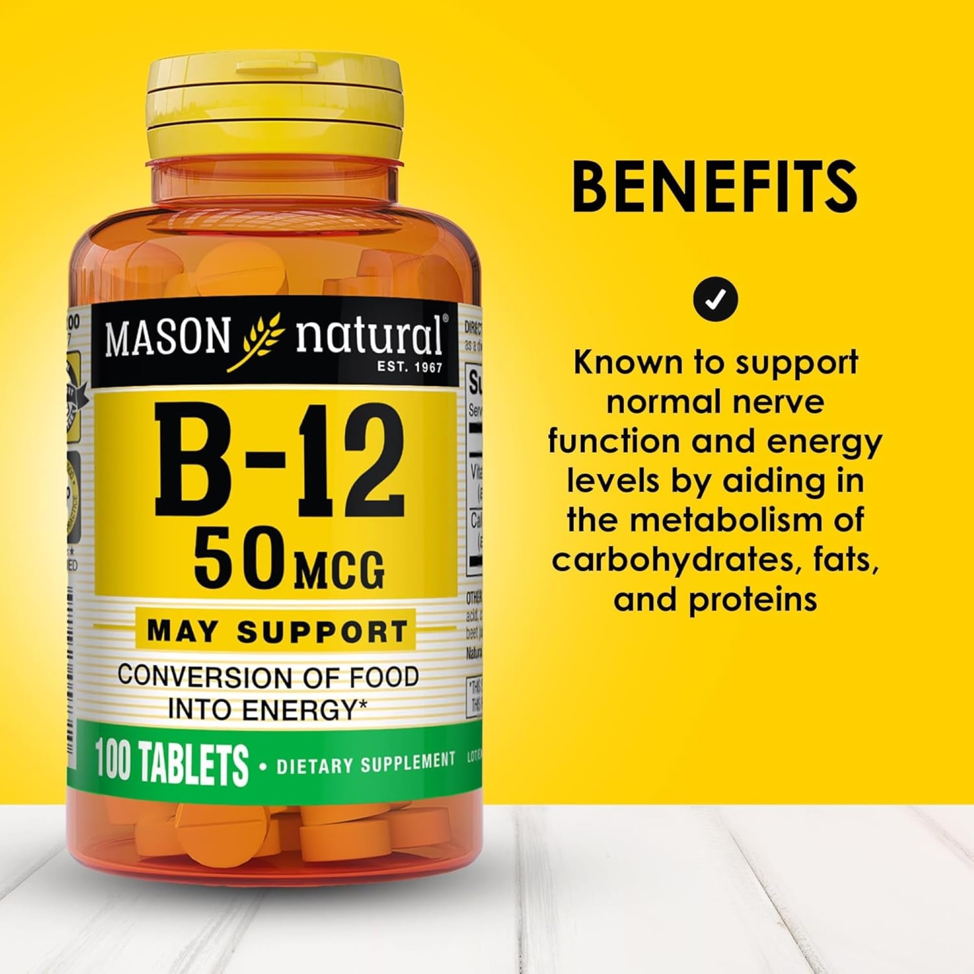 MASON NATURAL Vitamin B12 50mcg supplement side view