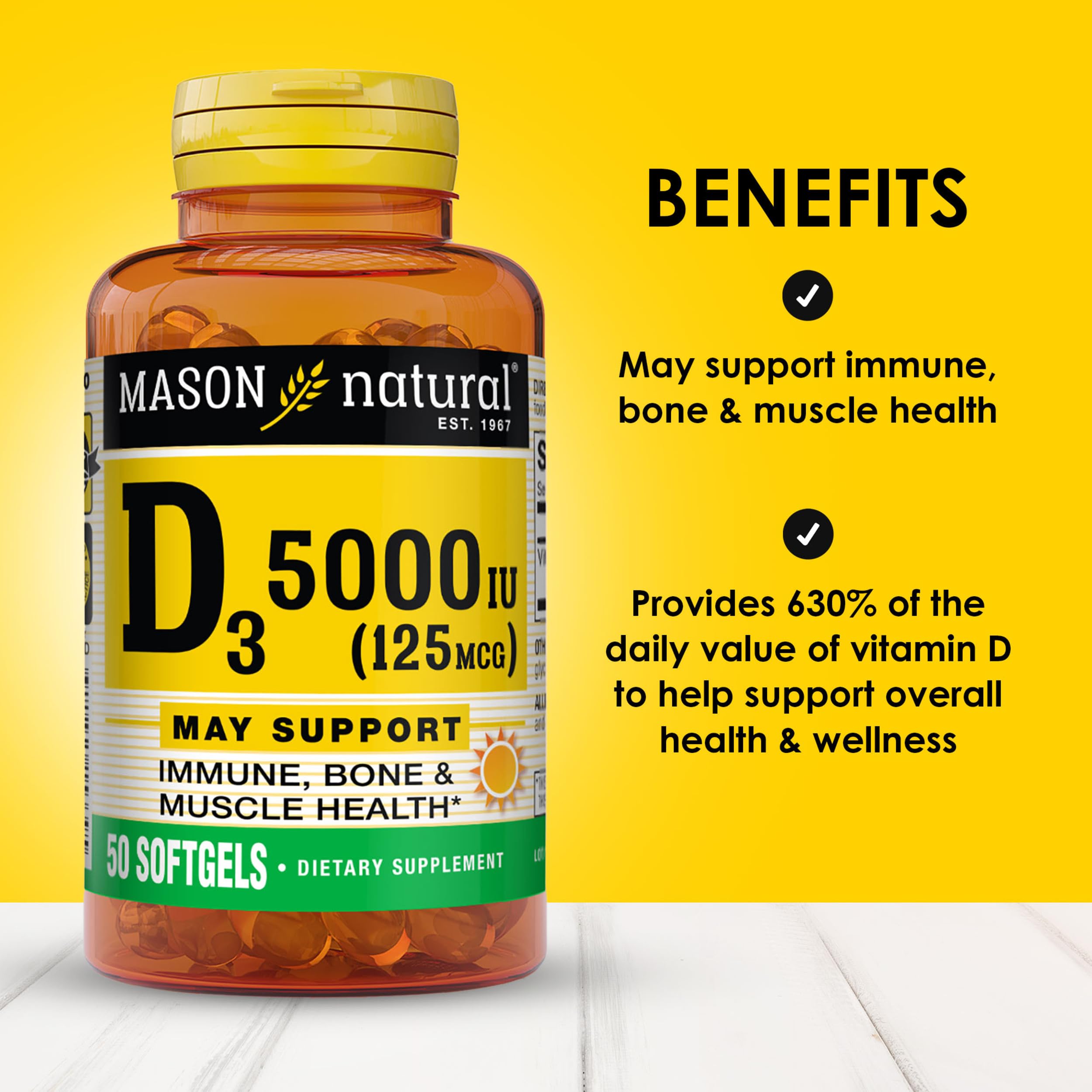 MASON NATURAL Vitamin D3 Softgels 125 mcg back view