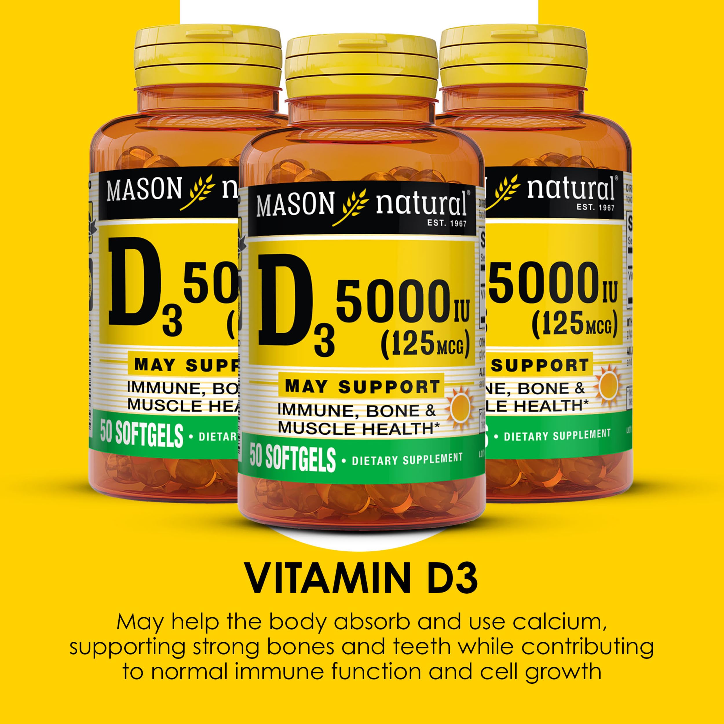 MASON NATURAL Vitamin D3 Softgels 125 mcg softgel close-up