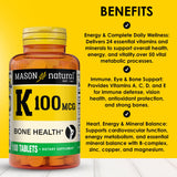 MASON NATURAL Vitamin K1 100 mcg capsules bottle side view