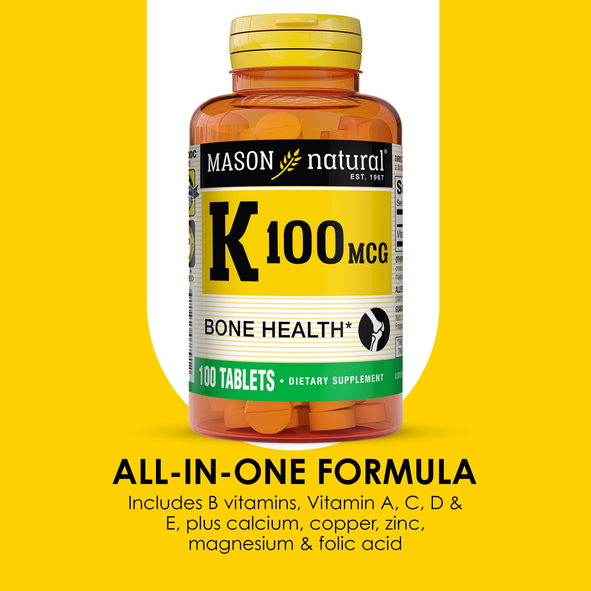 MASON NATURAL Vitamin K1 capsules on a wooden table