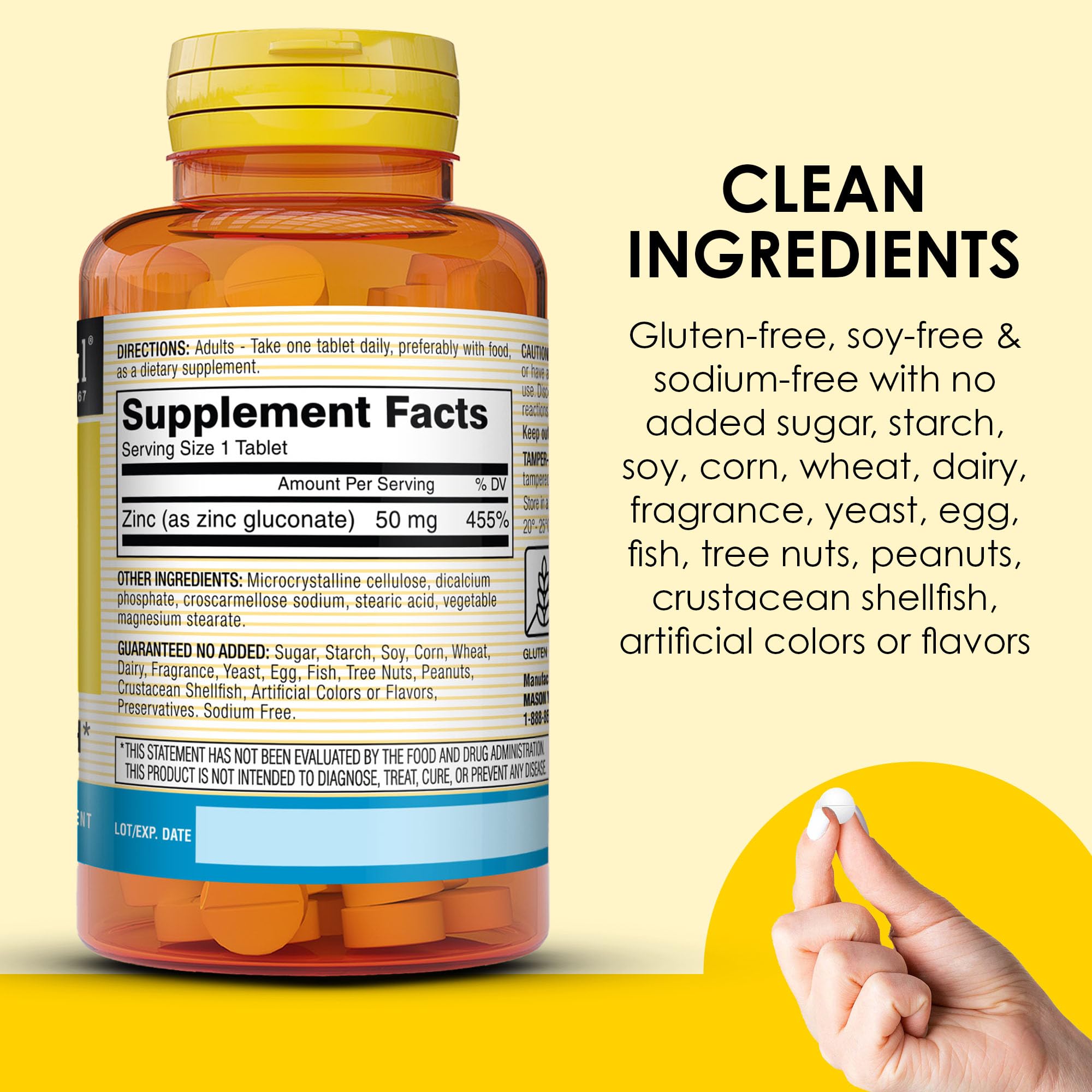 MASON NATURAL Zinc 50 mg supplement ingredients list