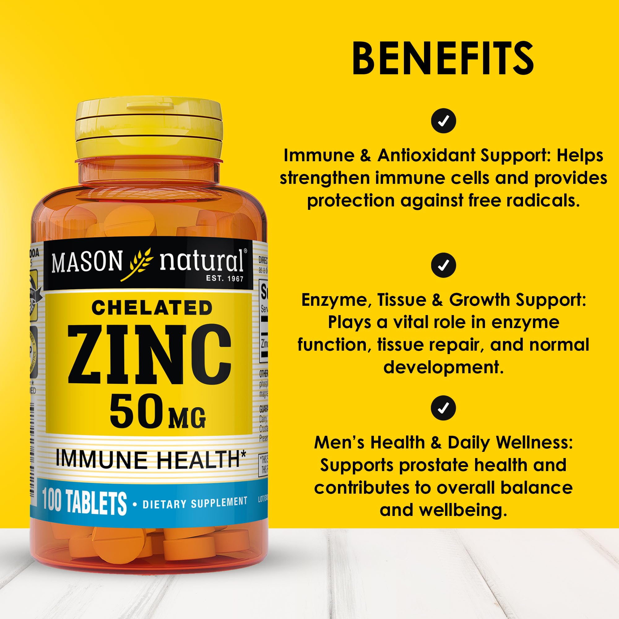 MASON NATURAL Zinc 50 mg supplement side view