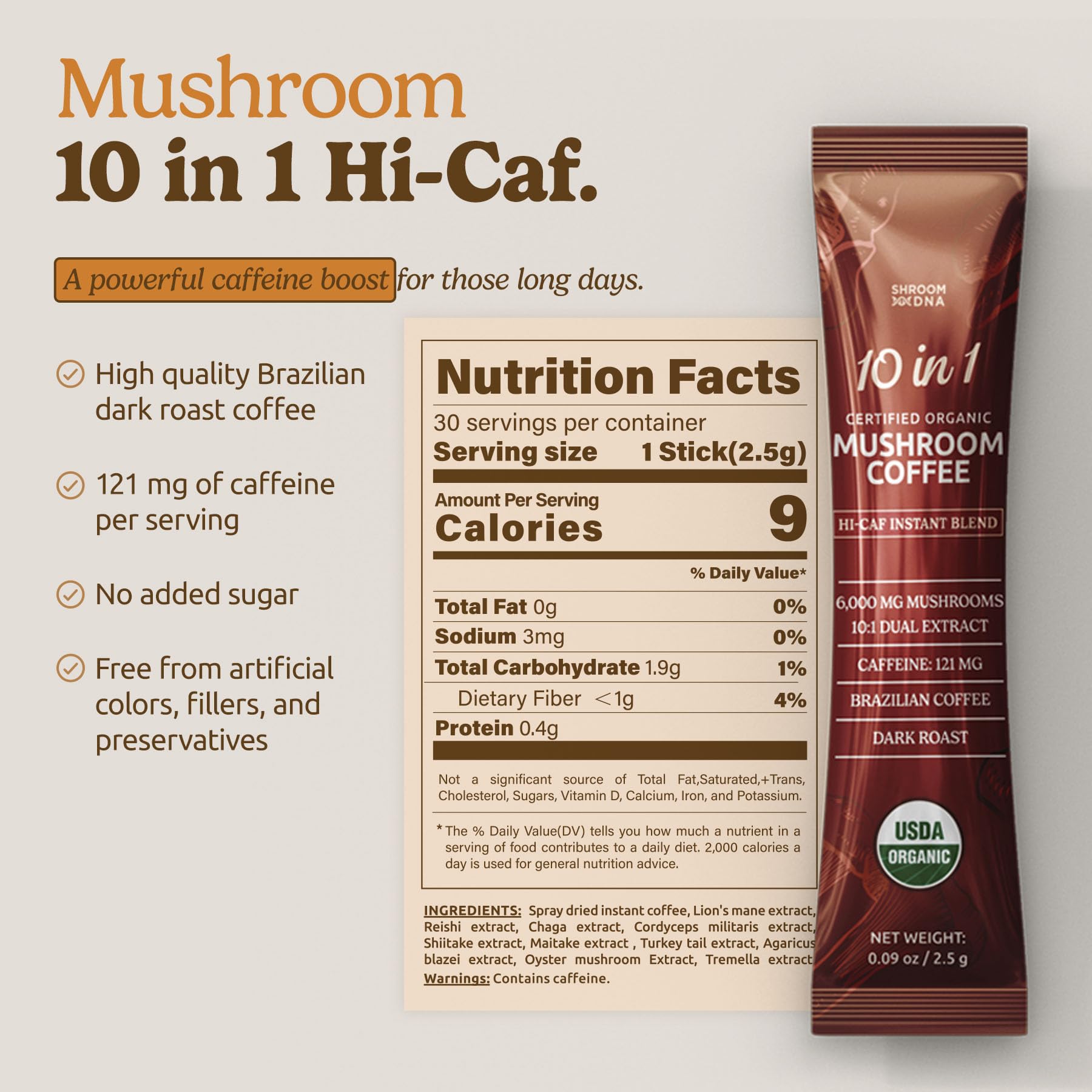 MATCHA DNA Mushroom Coffee Blend back view of packaging