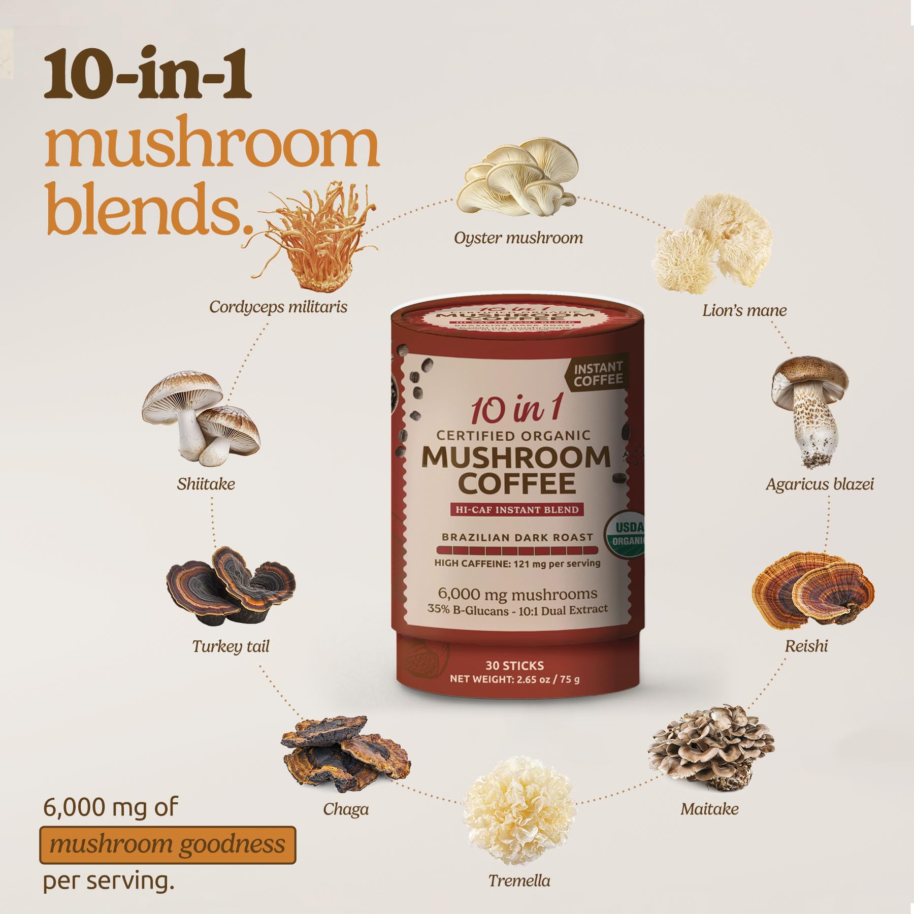MATCHA DNA Mushroom Coffee Blend individual packet close-up
