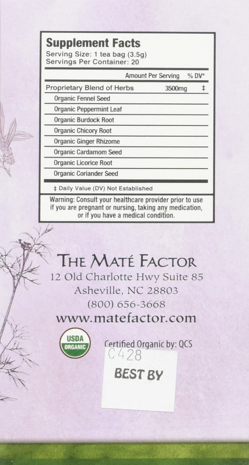 Maté Factor daily Tea packaging with organic label