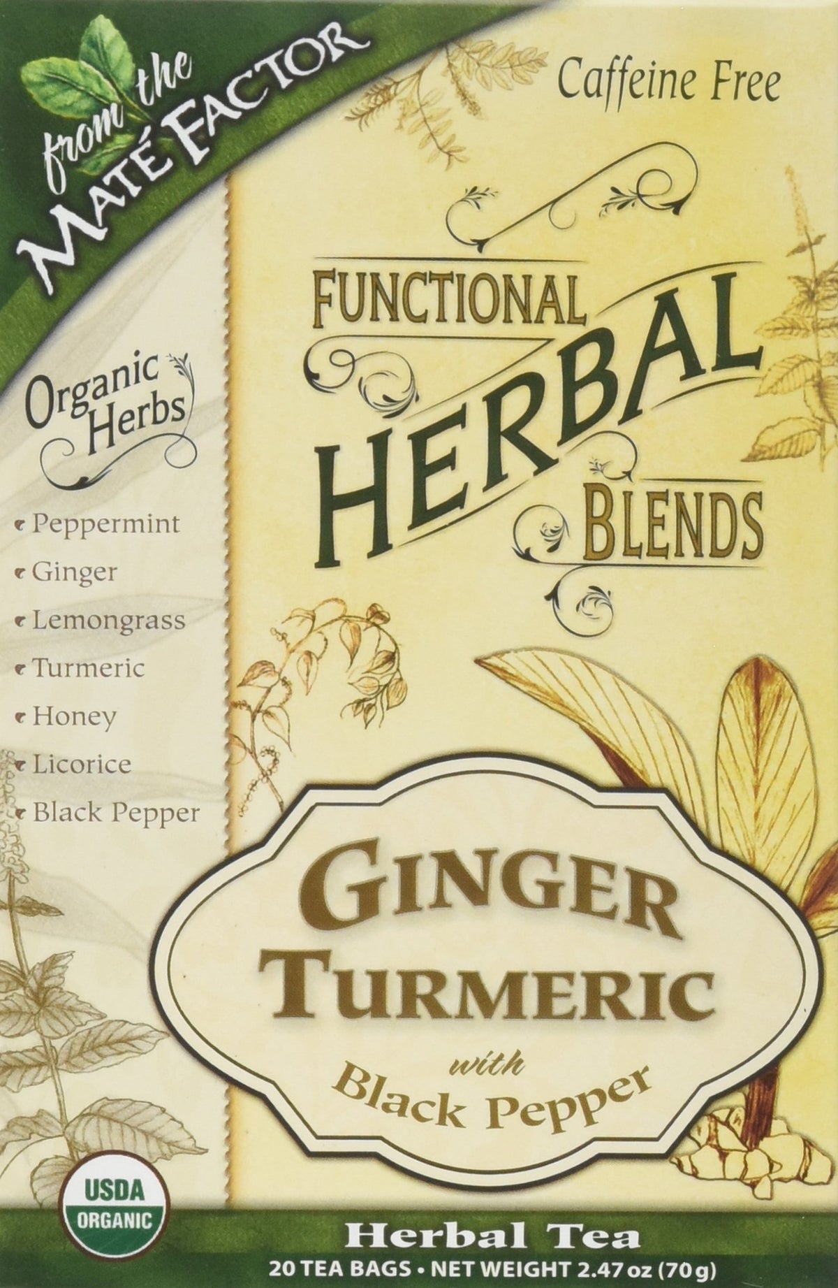 Maté Factor Ginger Turmeric with Black Pepper packaging front view