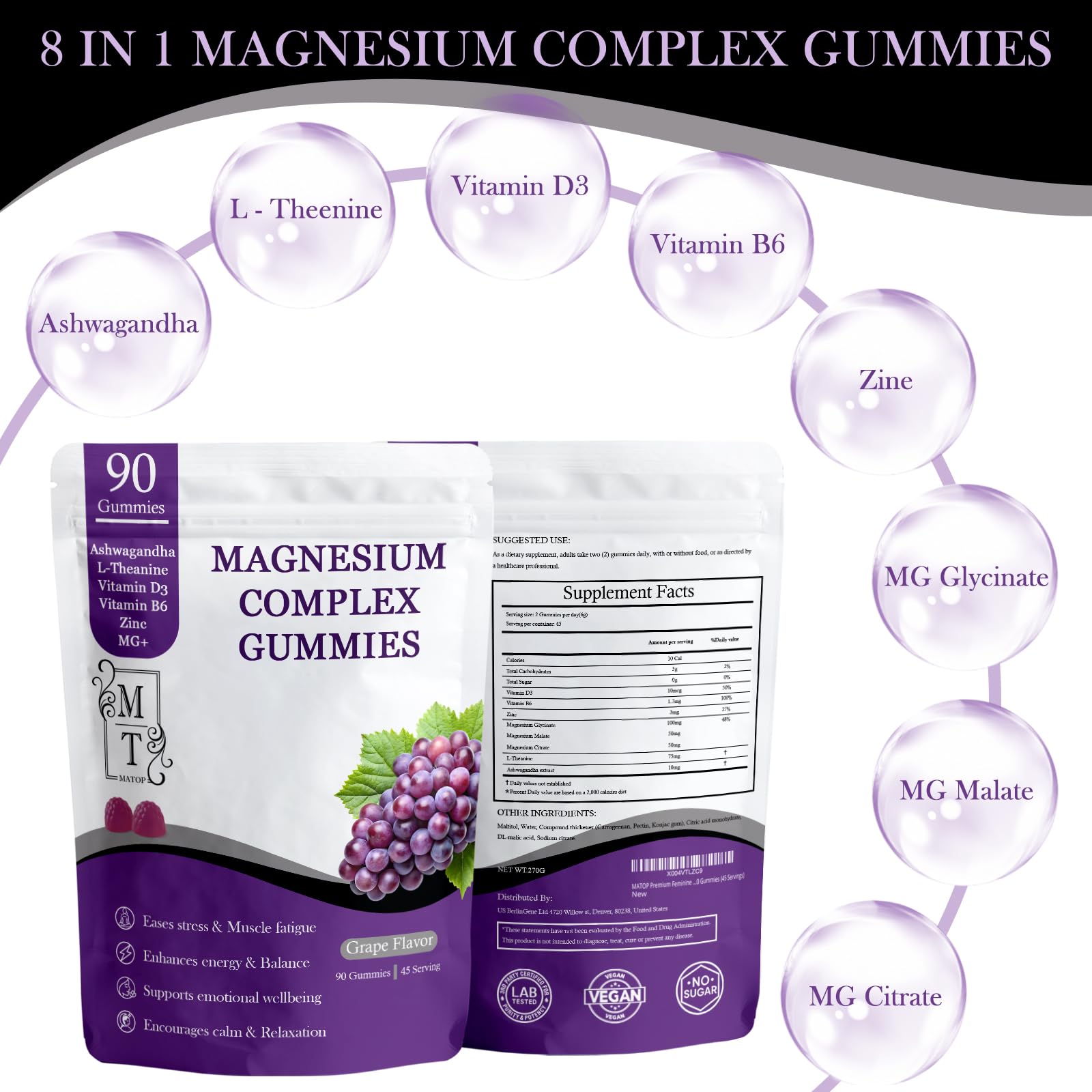MATOP Magnesium Gummies grape flavour close-up