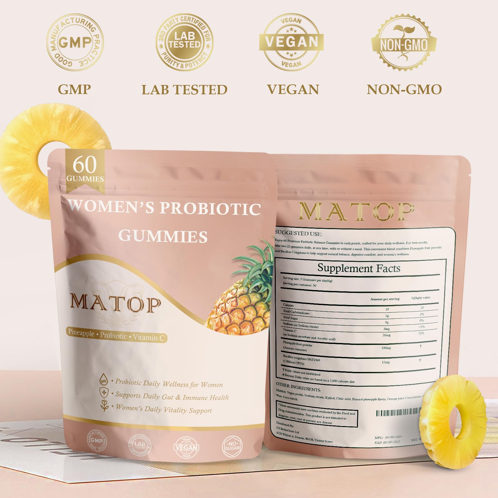 MATOP Probiotic Gummies for Women gummies in a bowl