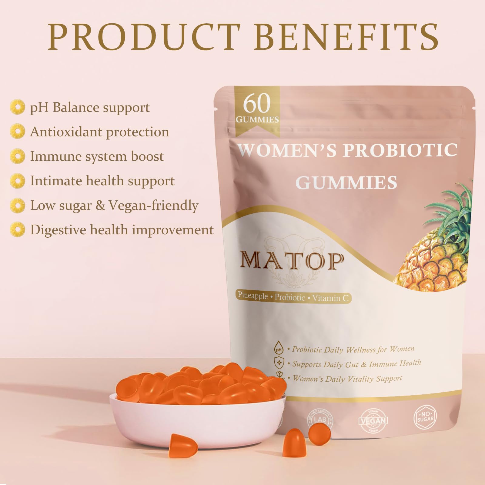 MATOP Probiotic Gummies for Women packaging side view