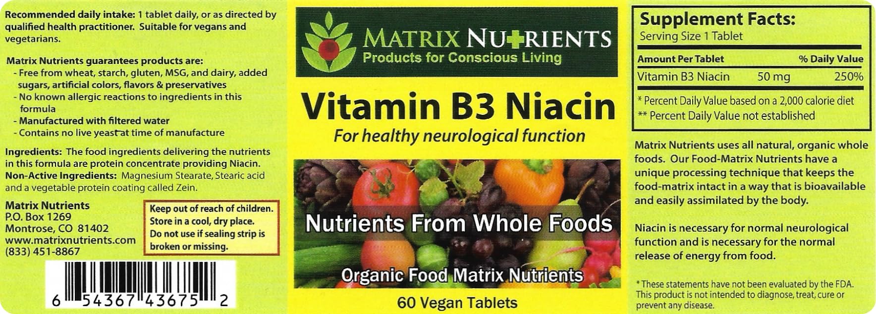 Matrix Nutrients Organic Vitamin B3 Niacin supplement side view