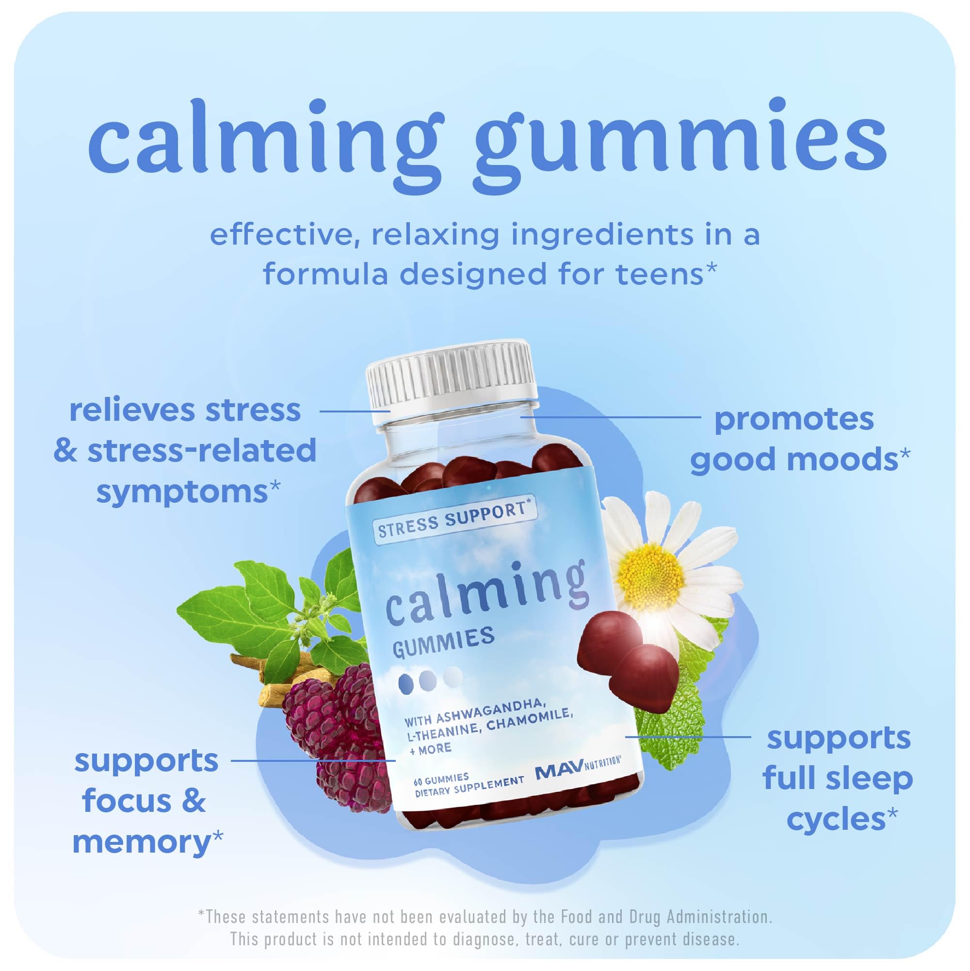 MAV NUTRITION Calming Ashwagandha Gummies bottle with label