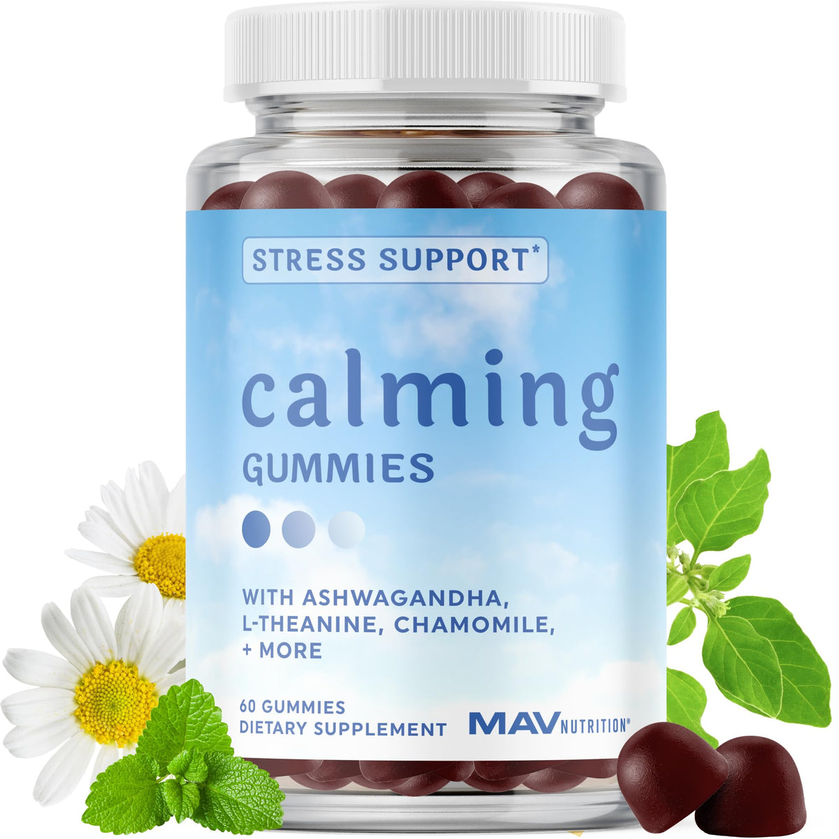 MAV NUTRITION Calming Ashwagandha Gummies for Teens front view