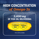 MAV NUTRITION Fish Oil Triple Strength 3600mg softgels on a white background