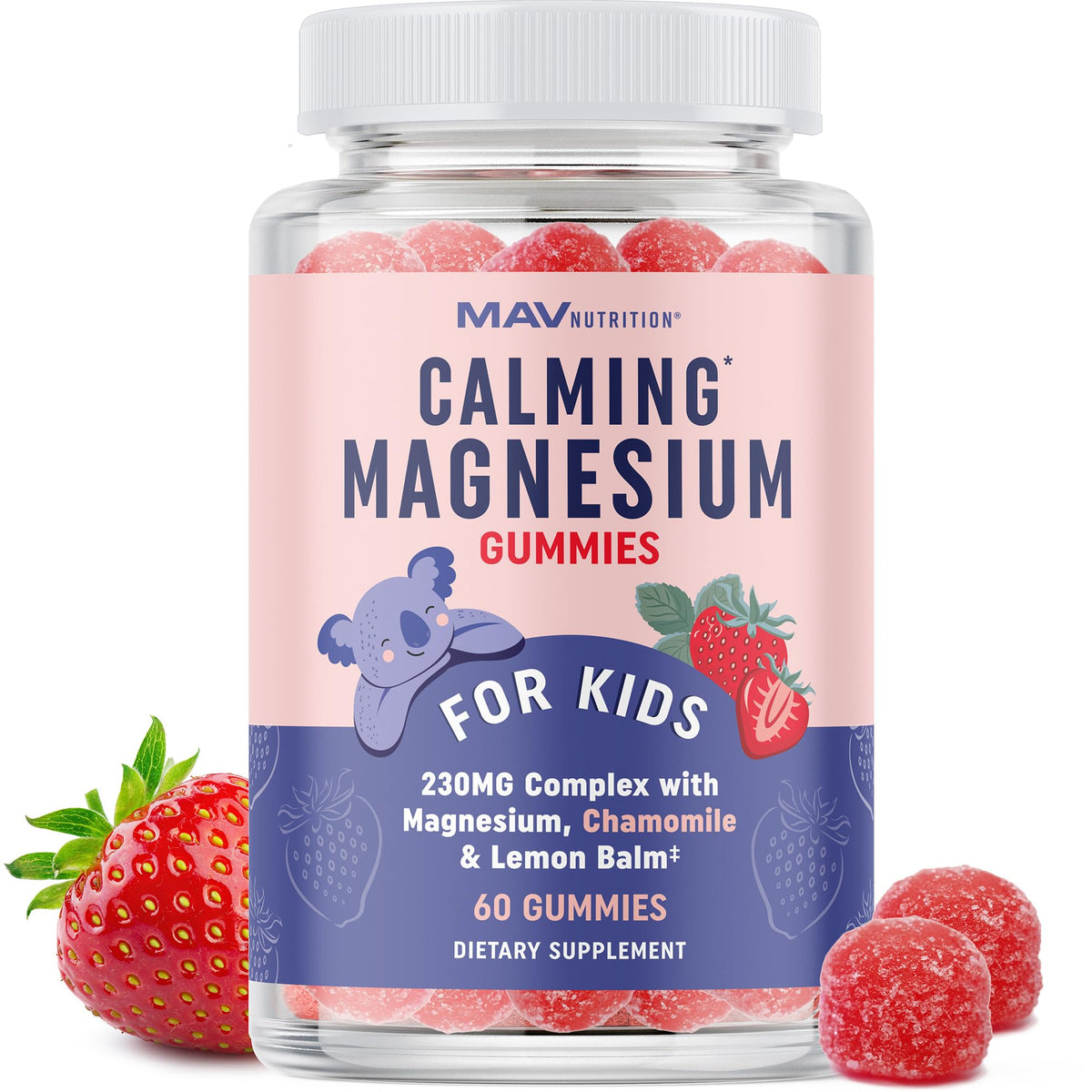 MAV NUTRITION Kids Magnesium Gummies front view with packaging