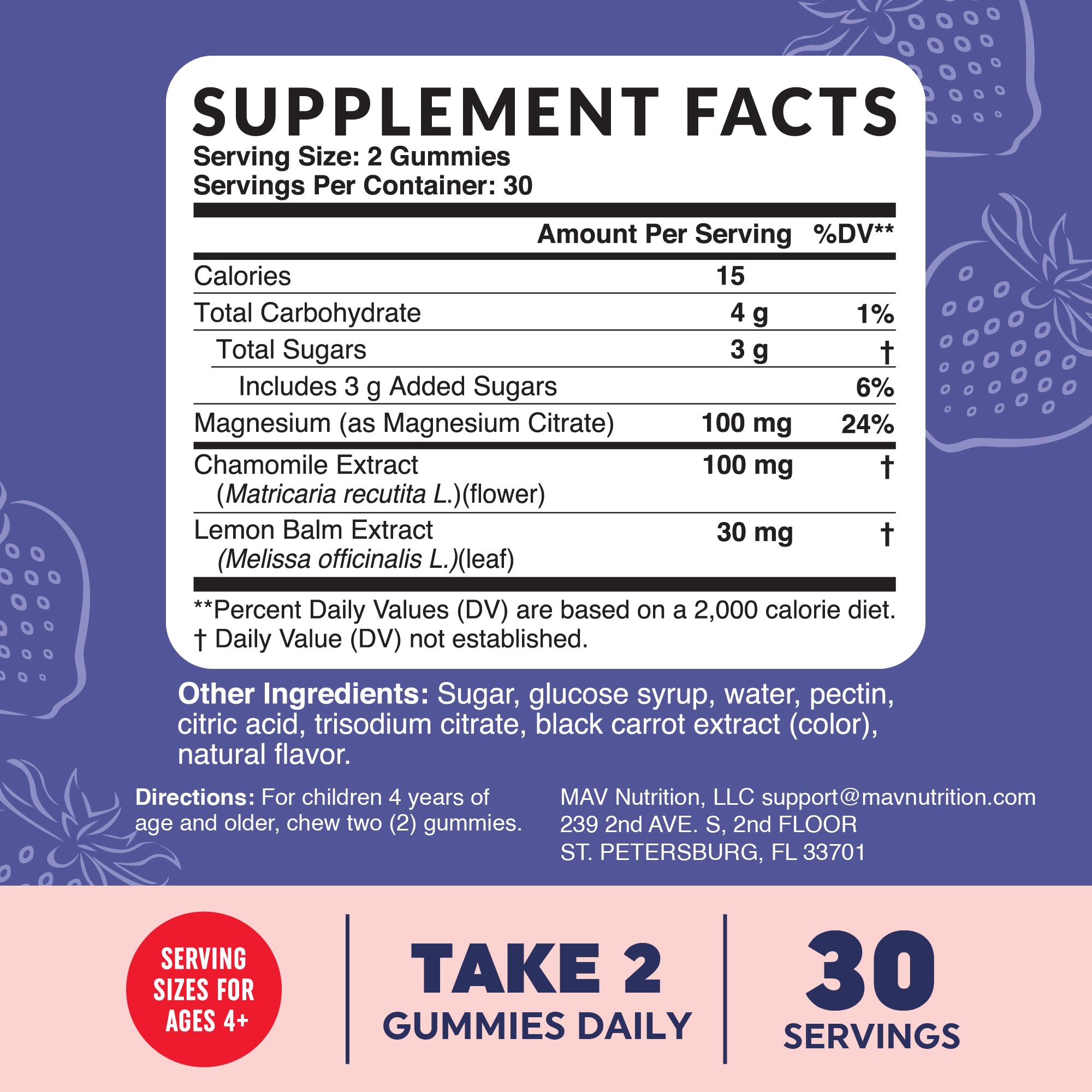 MAV NUTRITION Kids Magnesium Gummies with chamomile flowers
