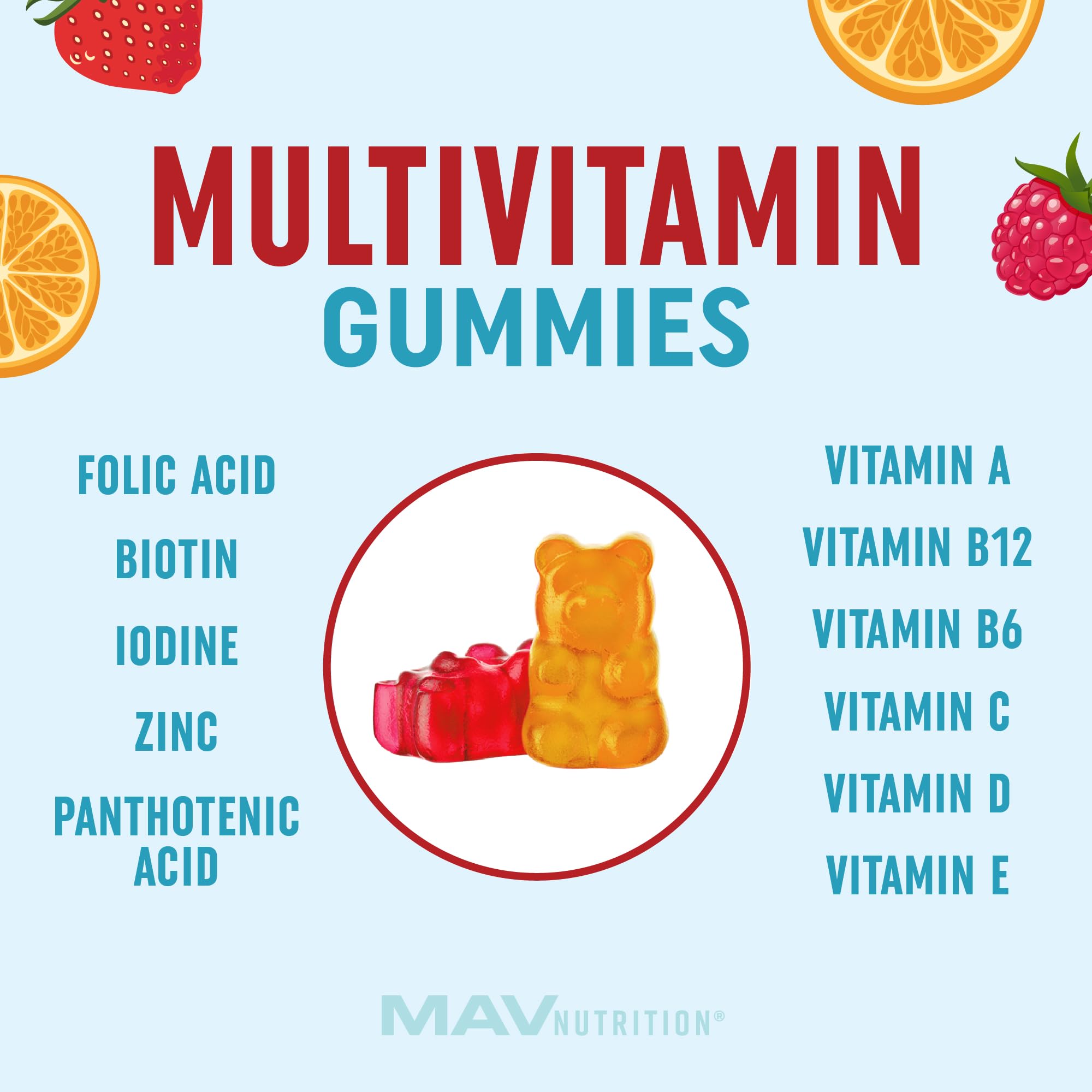MAV NUTRITION Kids Multivitamin Gummies bottle side view