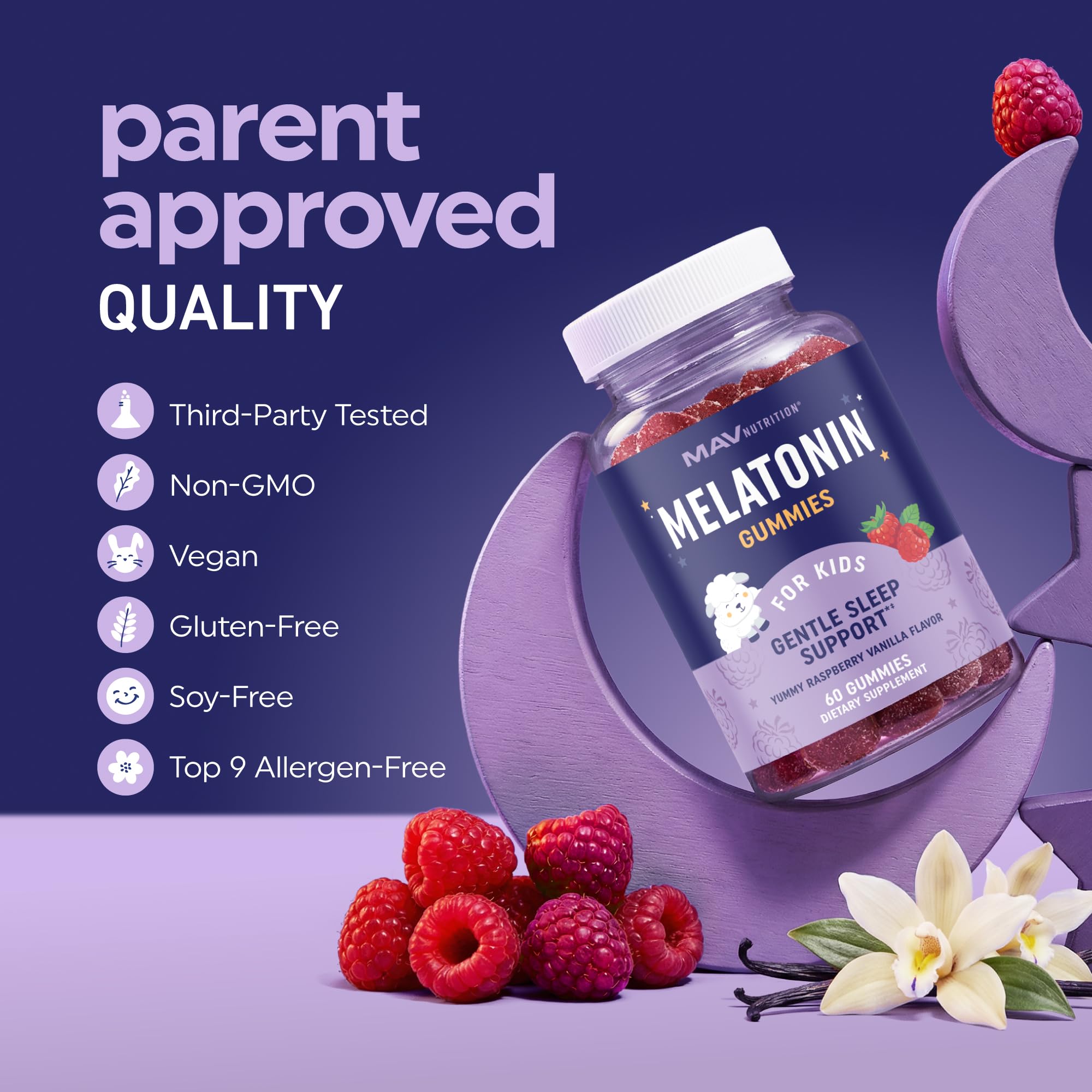 MAV NUTRITION Melatonin Kids Gummies on a bedtime table