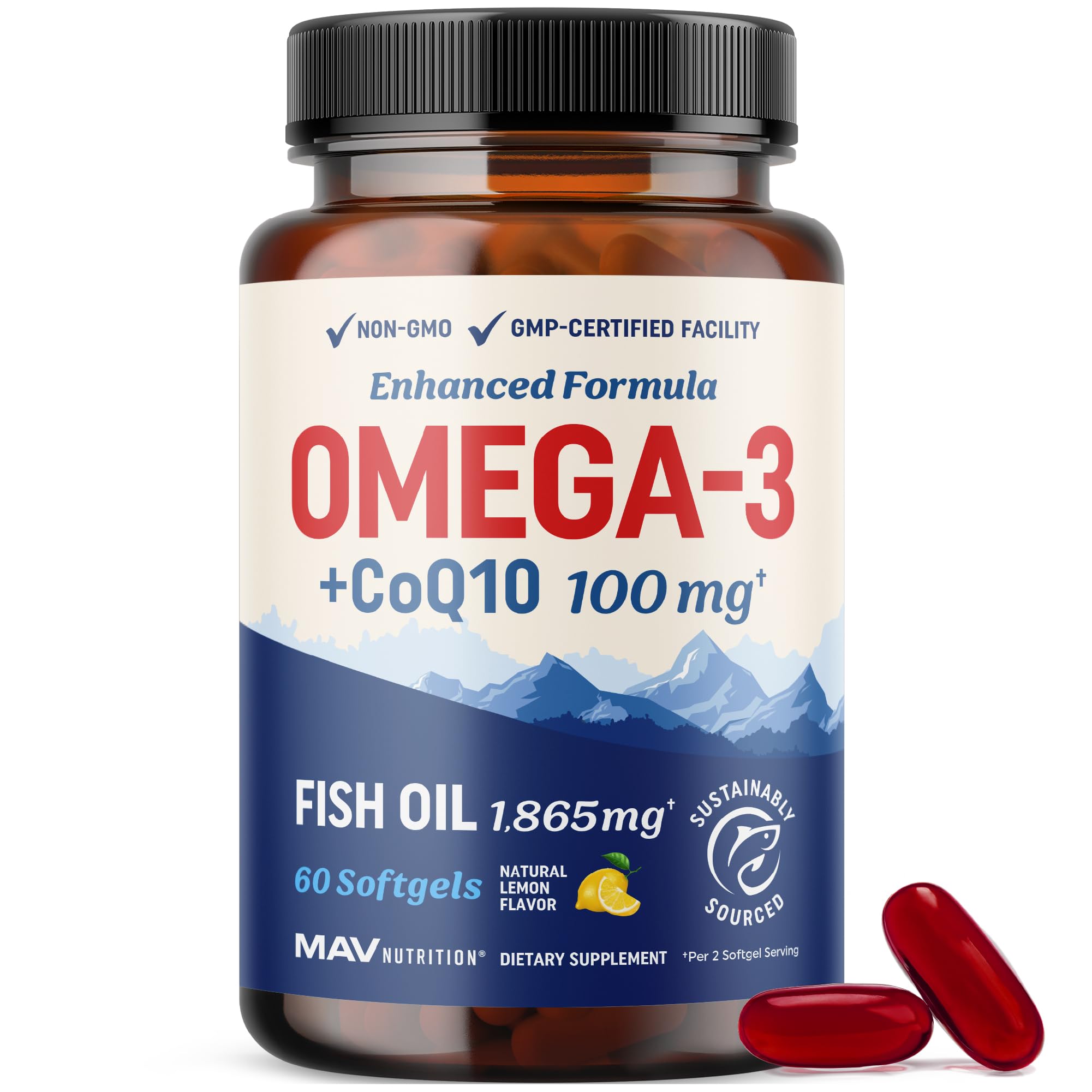 MAV NUTRITION Omega 3 Q10 Supplement 1350MG front view