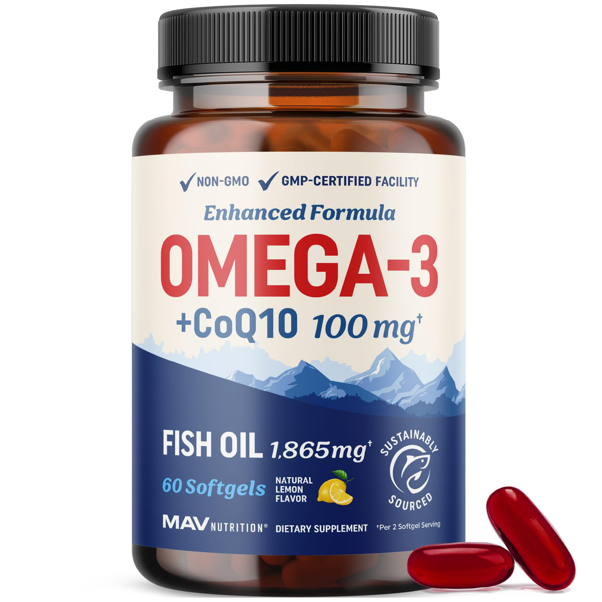MAV NUTRITION Omega 3 Q10 Supplement 1350MG front view