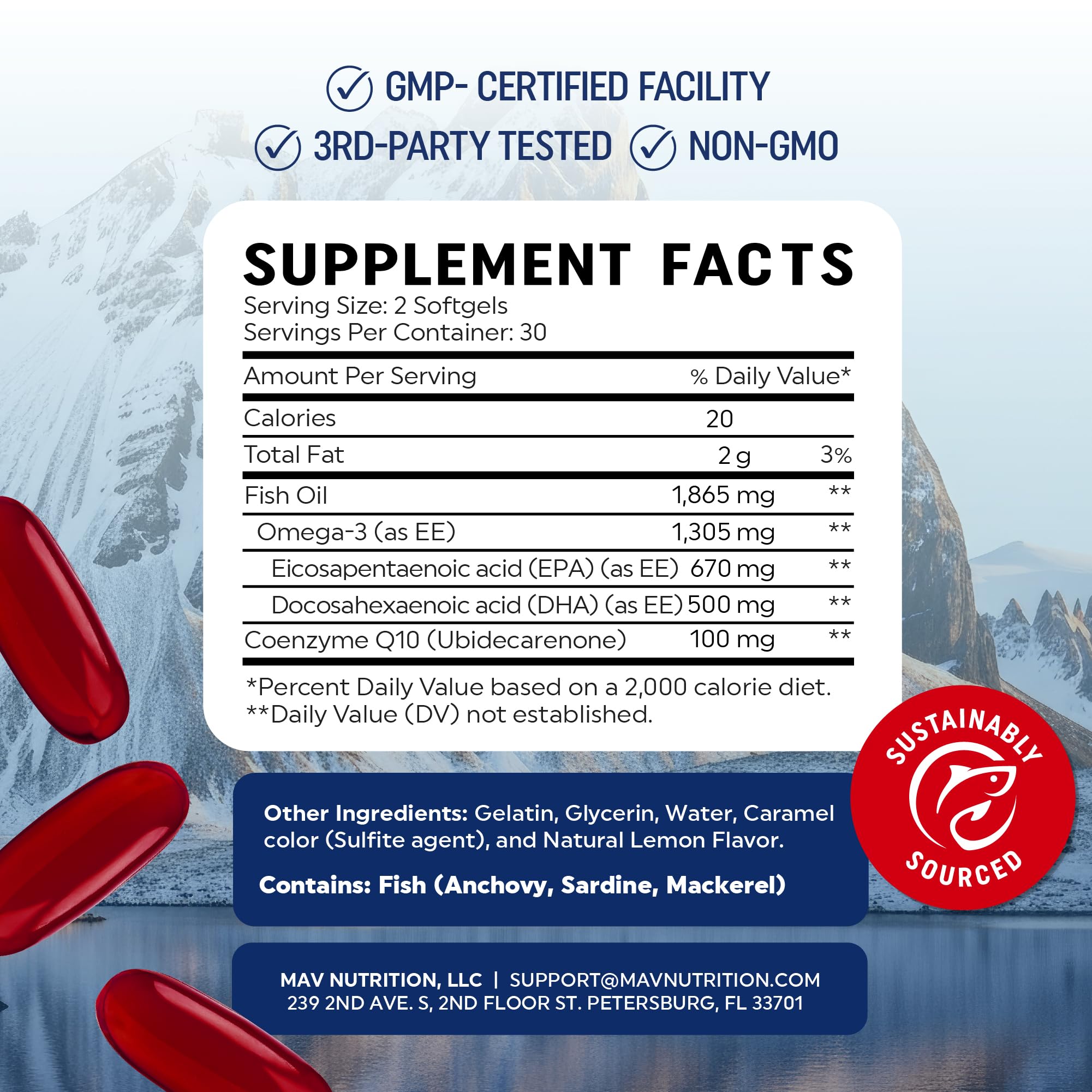 MAV NUTRITION Omega 3 Q10 Supplement 1350MG ingredients list
