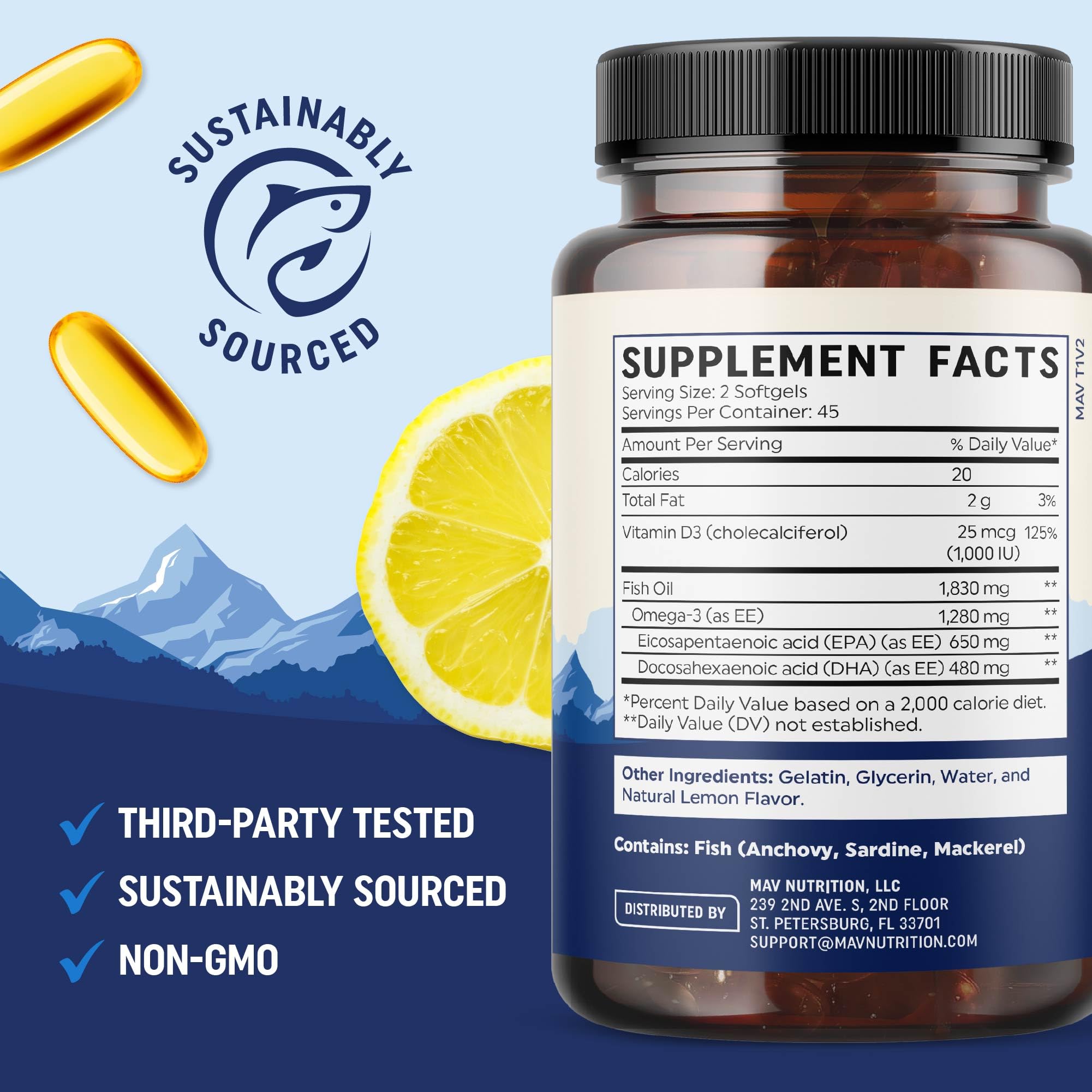 MAV NUTRITION Omega-3 with Vitamin D3 packaging