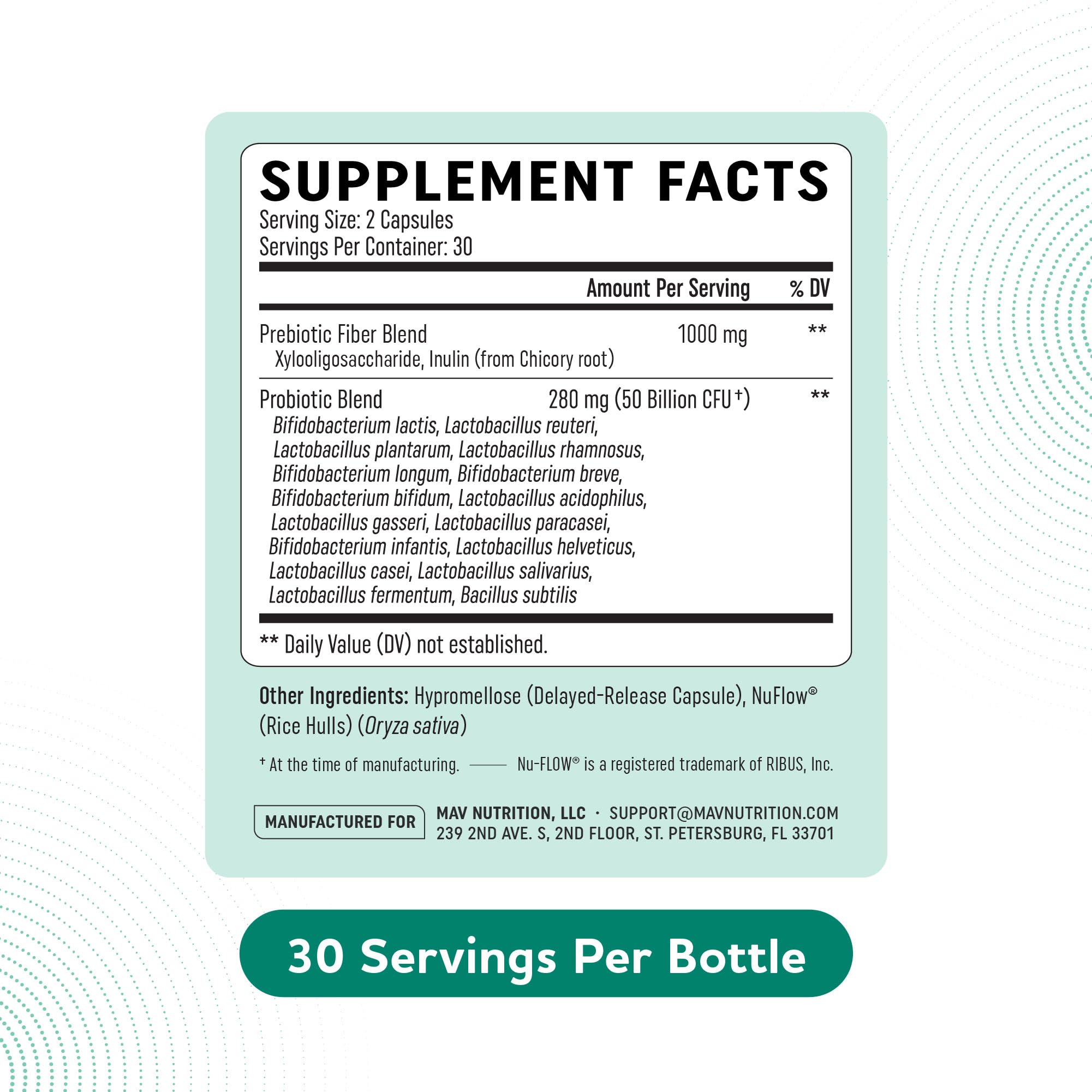 MAV NUTRITION Prebiotics & Probiotics 60g with measuring spoon