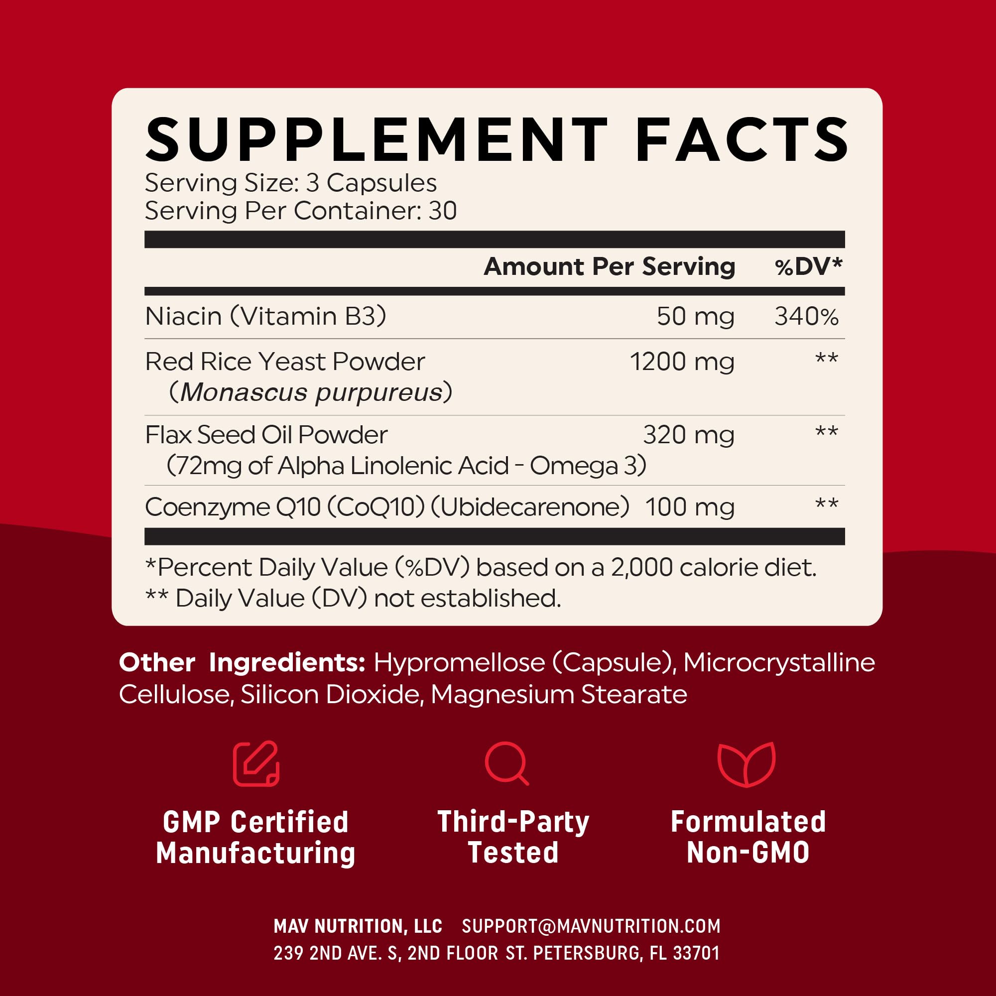 MAV NUTRITION Red Yeast Rice Supplement 1200mg with CoQ10