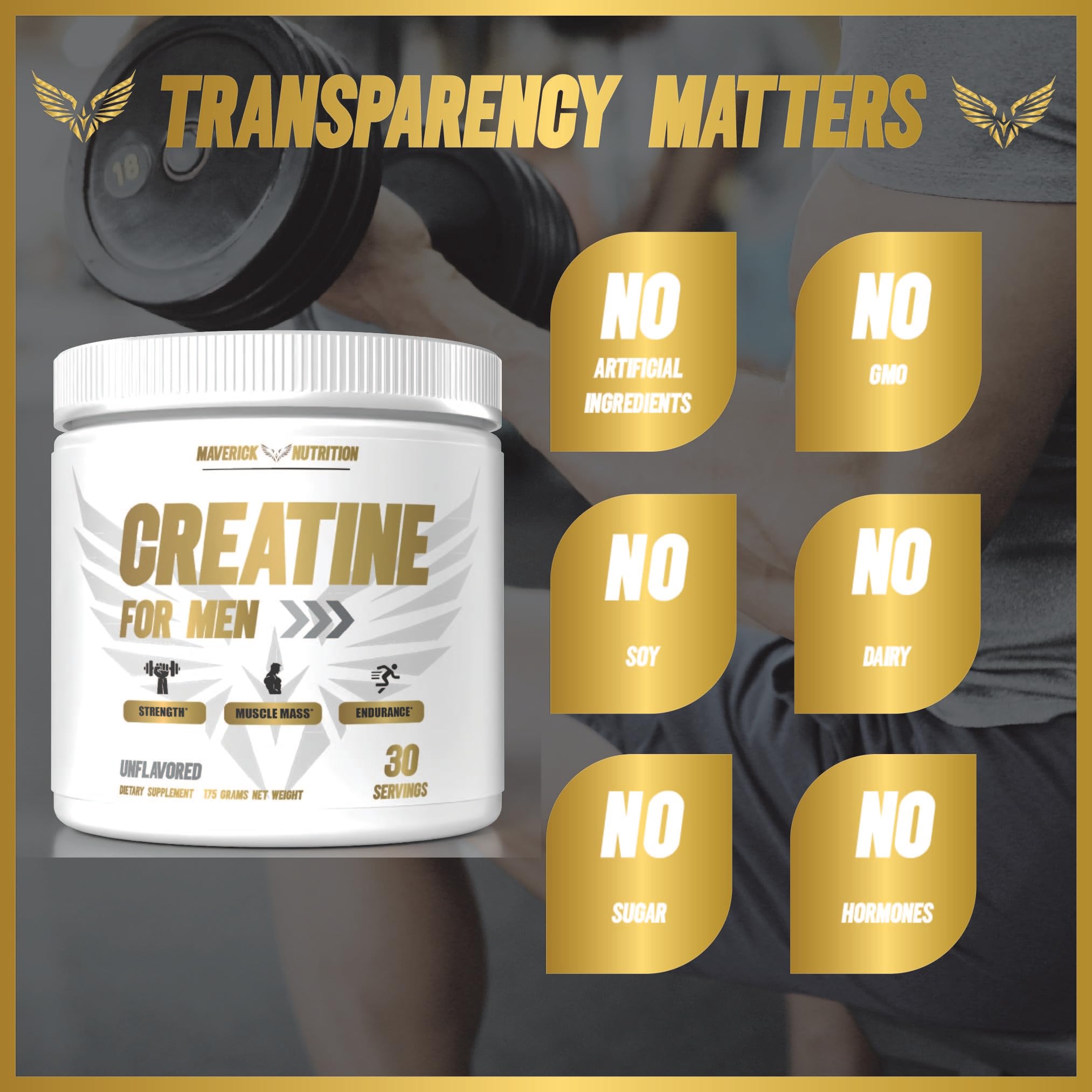 Maverick Nutrition Creatine Monohydrate 150g in a gym setting