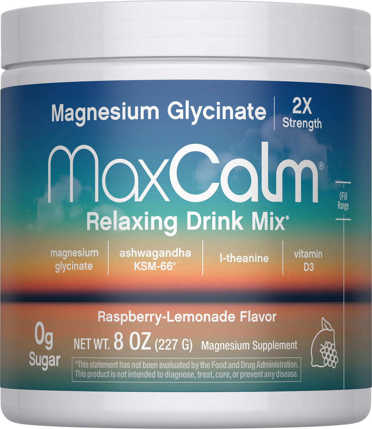 Max Calm Magnesium Supplement Raspberry-Lemonade stick pack front view