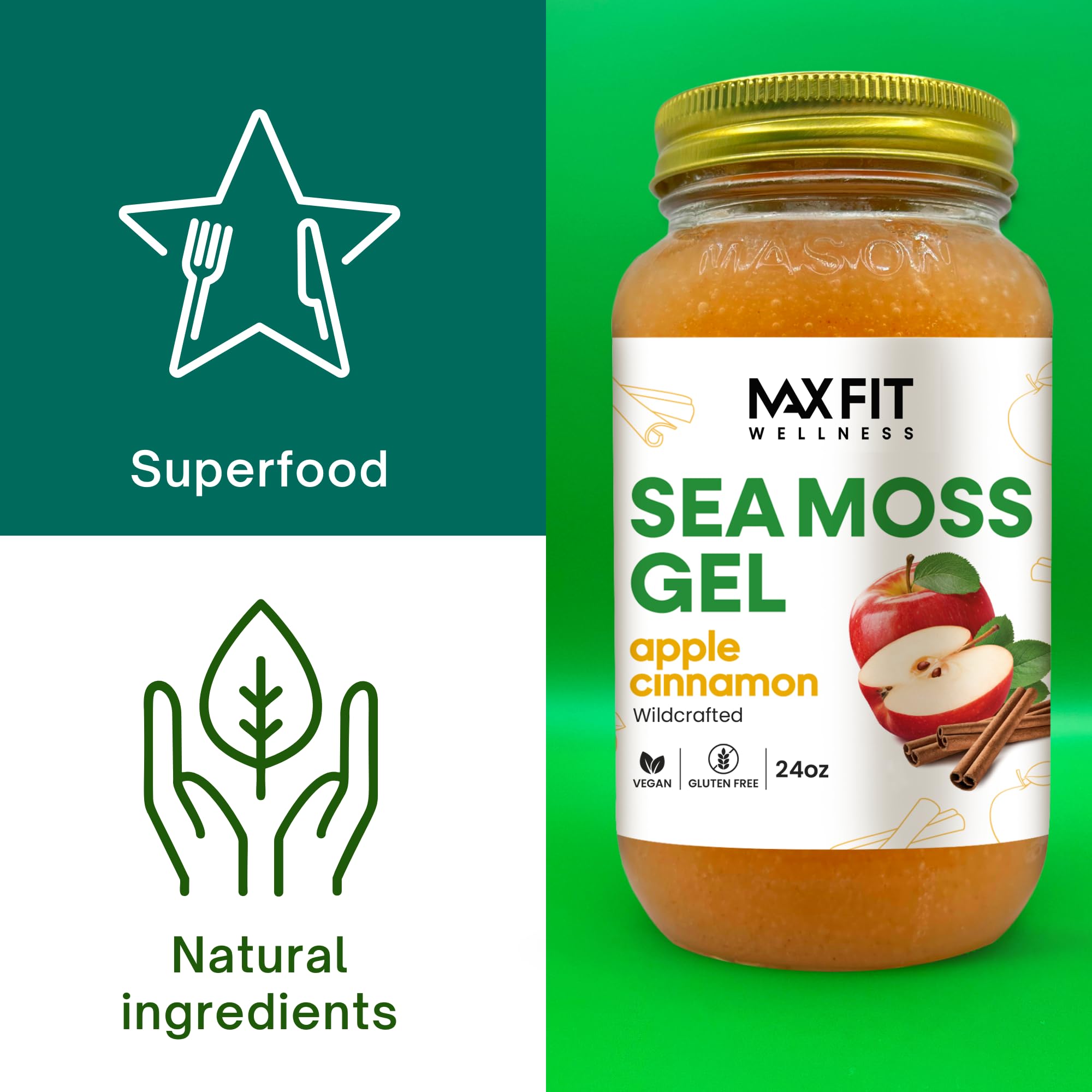 MAX FIT Sea Moss Gel 24 oz jar in a kitchen setting