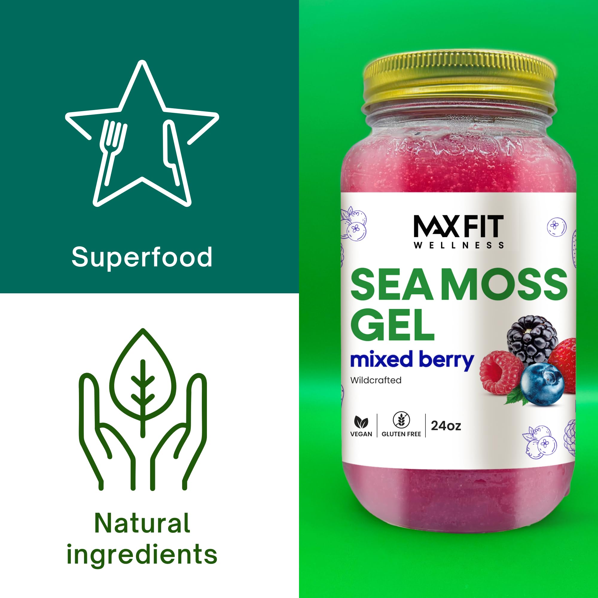 MAX FIT Sea Moss Gel 24 oz jar in kitchen setting